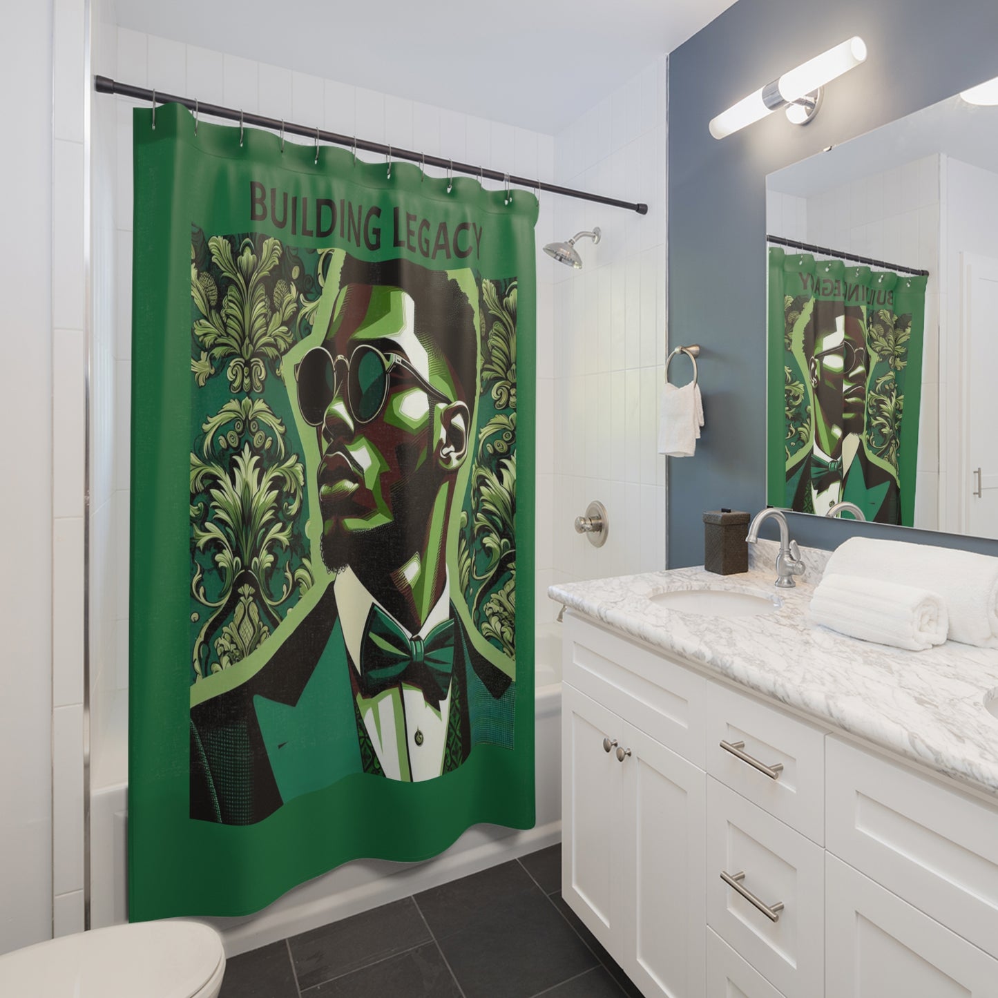 Elegant Legacy Shower Curtain - Building Legacy Design, Bathroom Decor, Modern Home Accessories, Unique Gift for Him/Her