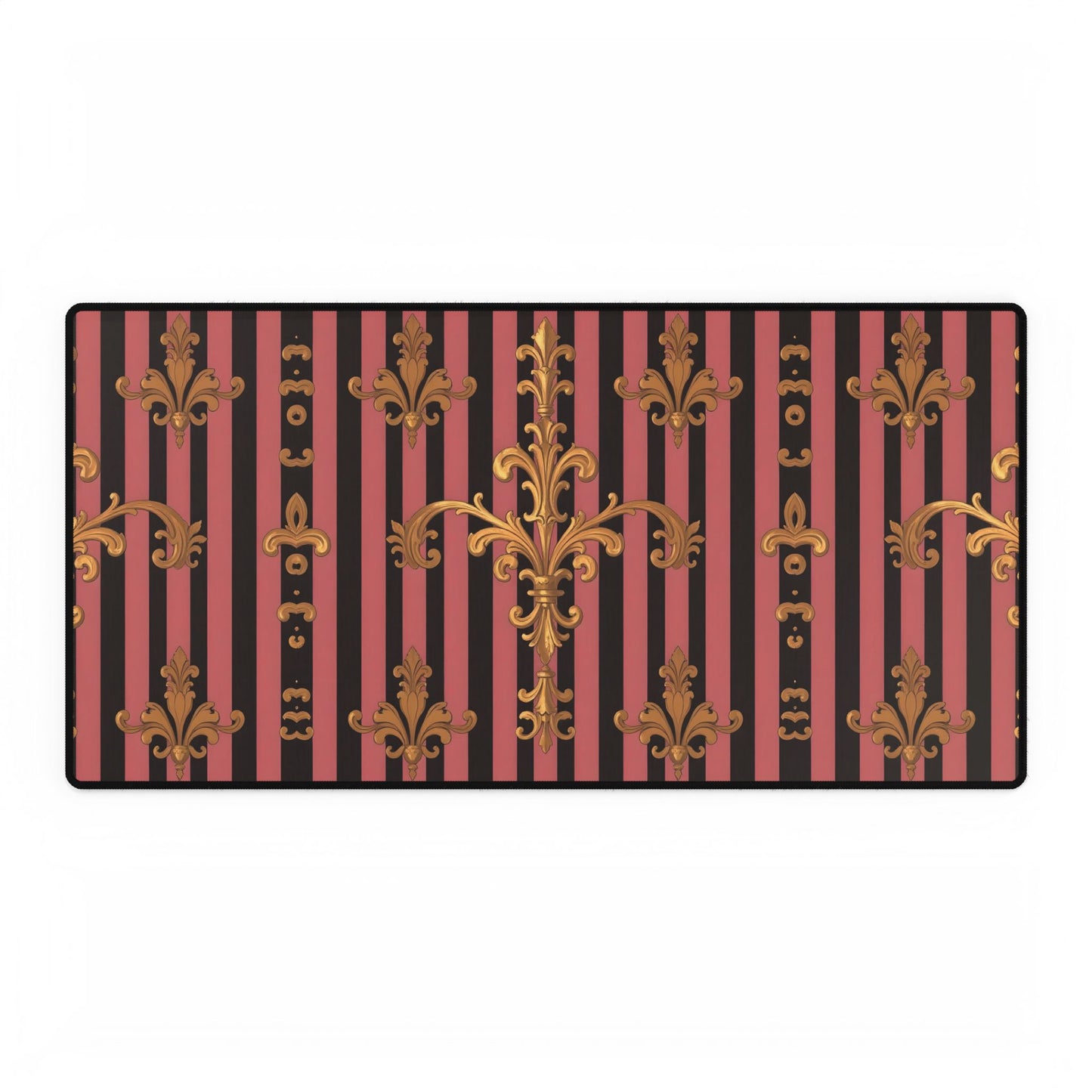Elegant Floral Motif Desk Mat for Home Office Decor - Mauve Striped Gold Damask