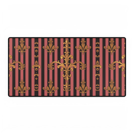 Elegant Floral Motif Desk Mat for Home Office Decor - Mauve Striped Gold Damask