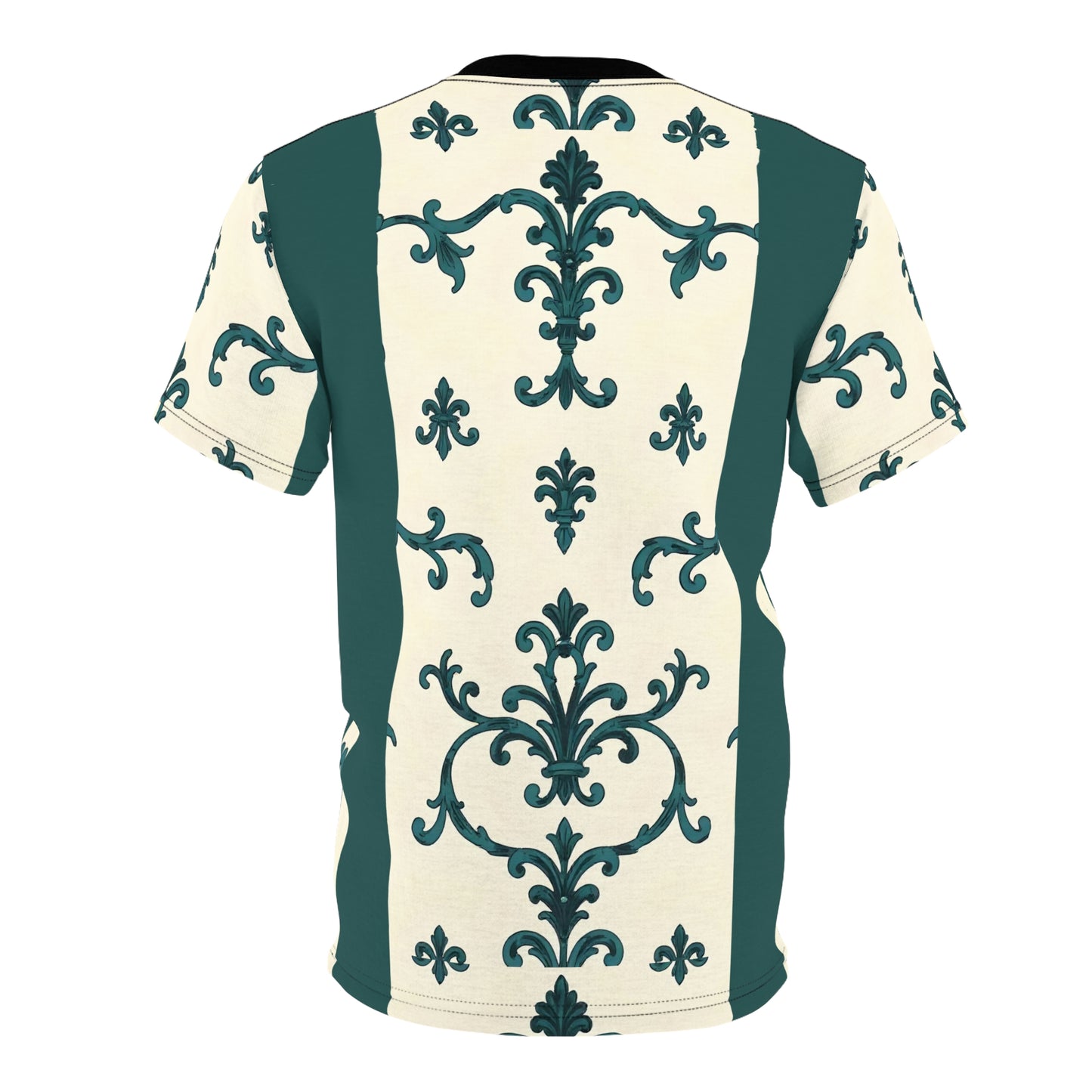 Unisex Cut & Sew Tee (AOP) - Teal Striped Rococo
