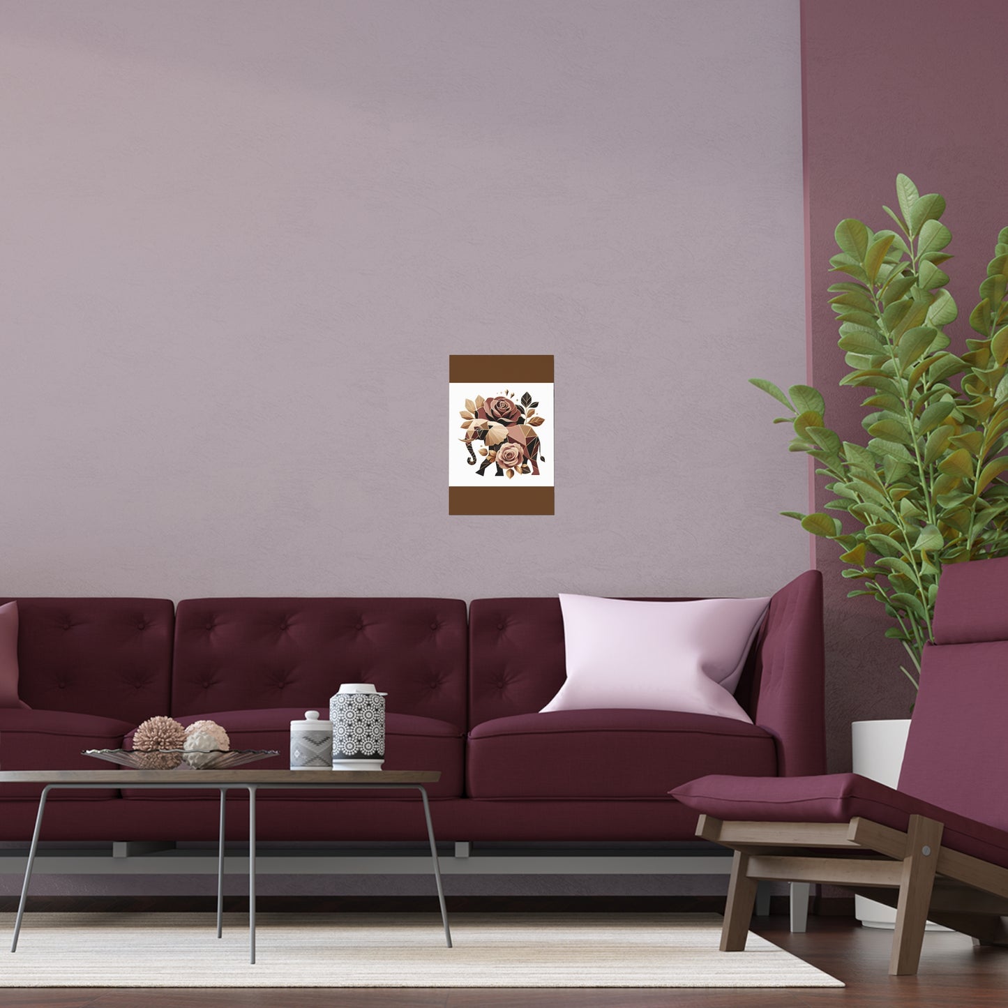 Elegant Floral Silk Poster - Indoor/Outdoor Wall Art for Home Decor - Brown & Gold Elephant & Roses