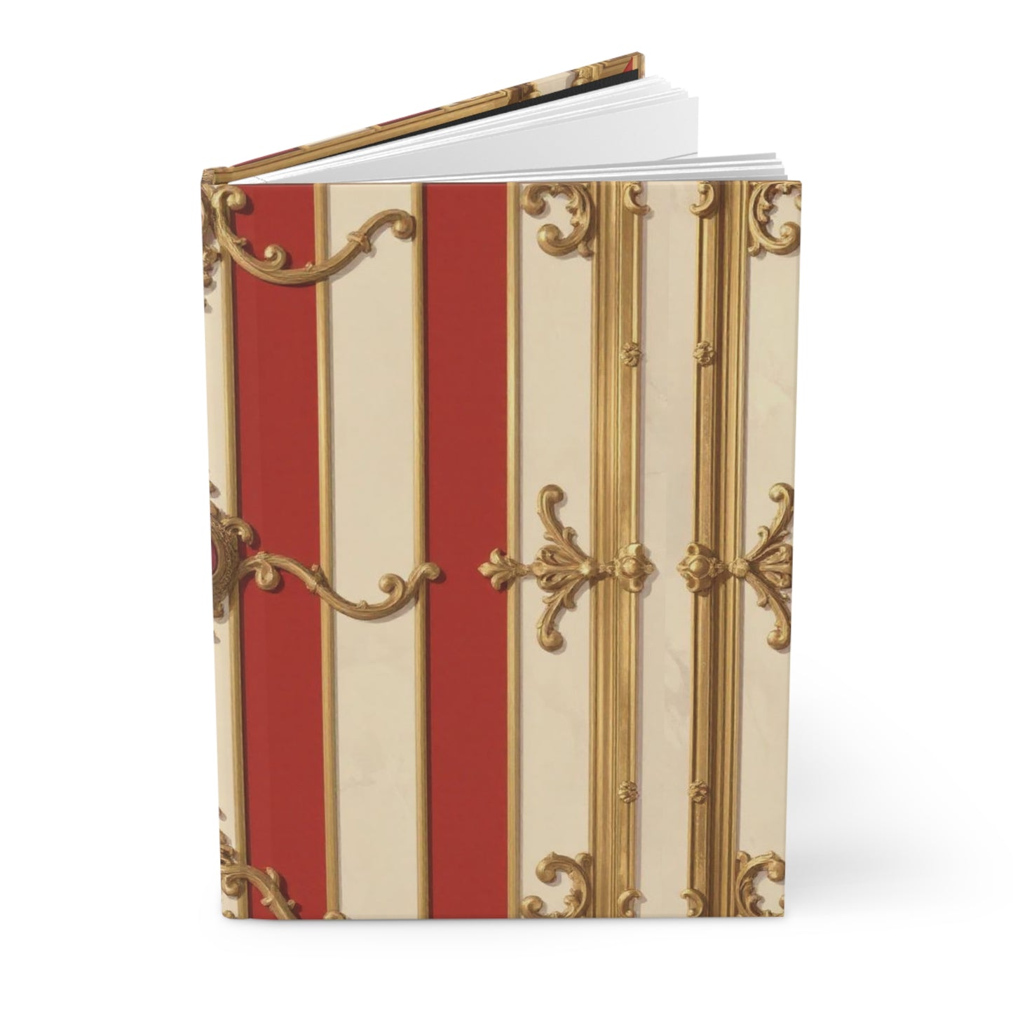 Elegant Striped Hardcover Journal - Decorative Alabaster & Dusk Orange Striped Baroque
