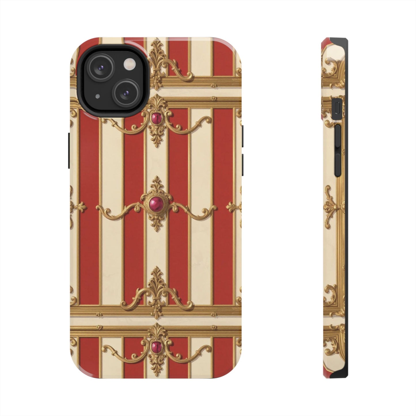 Elegant Alabaster & Dusk Orange Striped Baroque Tough Phone Case - Stylish Protection for Your Device
