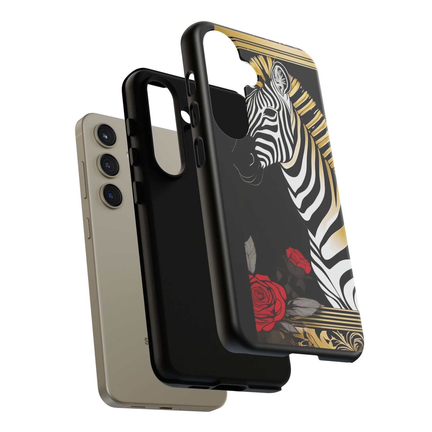 Phone Case - Elegant Zebra & Roses Design