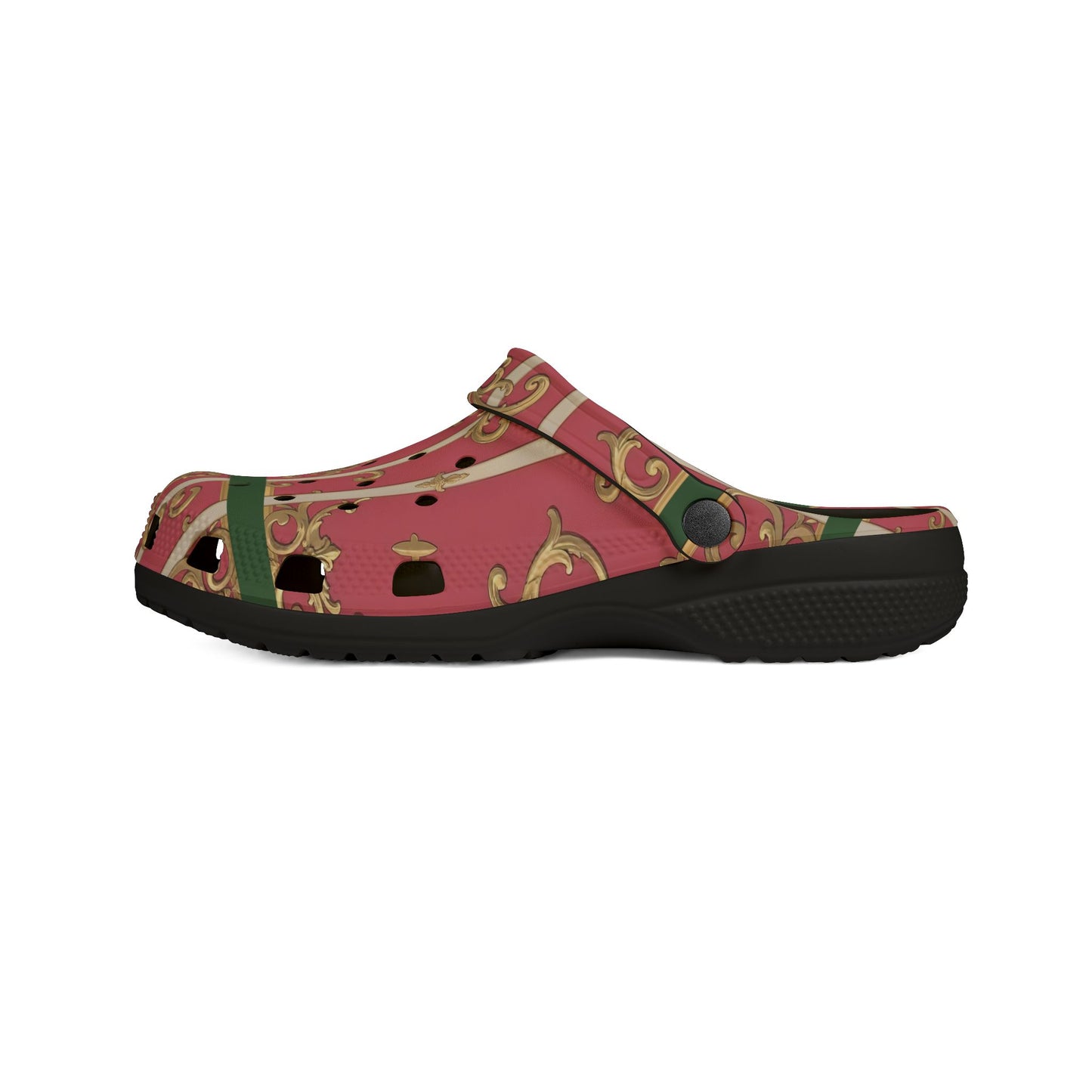 Chic Green Border Pink Striped Baroque EVA Foam Clogs - Stylish Garden Footwear, Comfortable Slippers, Perfect for Summer