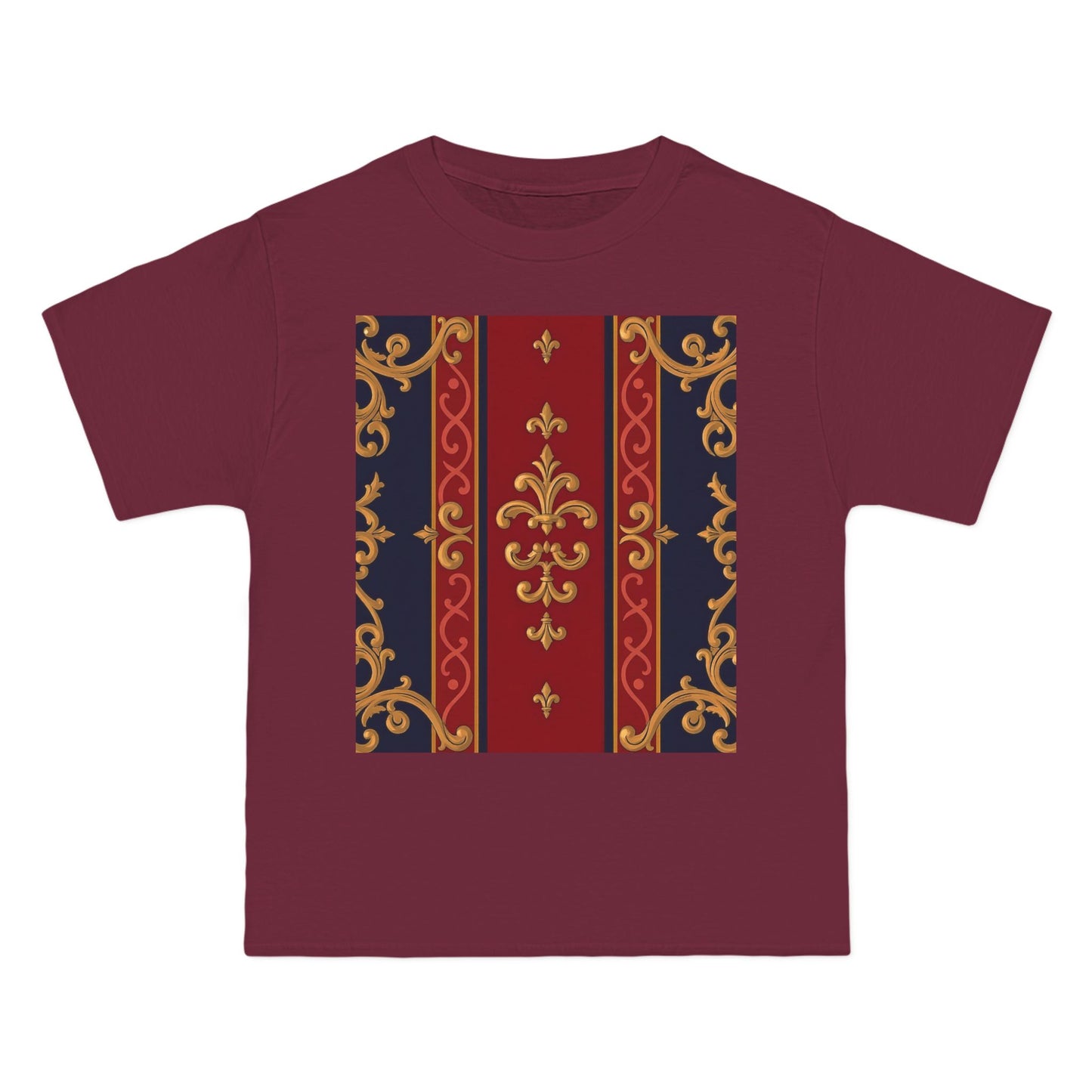 Elegant Baroque T-Shirt for Fashion Lovers, Casual Wear, Gift for Her, Unique Tee for Art Enthusiasts - Midnight Blue & Dusk Red Gold Baroque