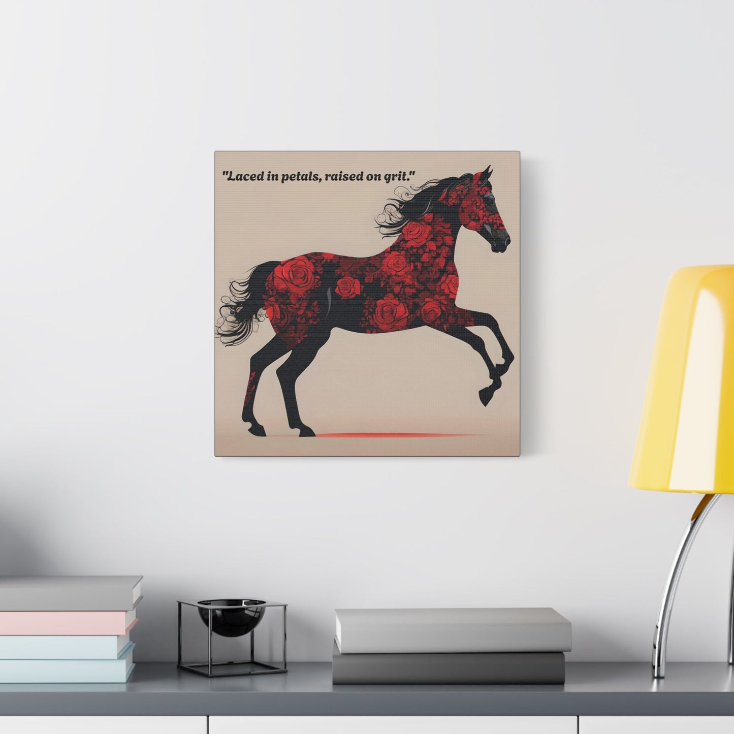 Art Print Canvas, Wall Decor, Satin Stretched Canvas, Equestrian Art, Office Decor, Home Decor - "Laced in petals"