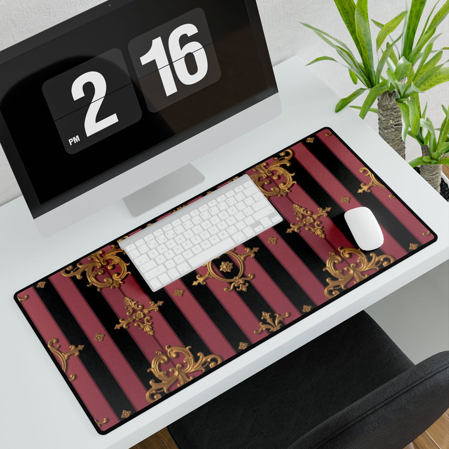 Elegant Black & Mauve Striped Gold Baroque Desk Mat - Stylish Workspace Decor, Office Organizer, Desk Accessory, Gift for Her