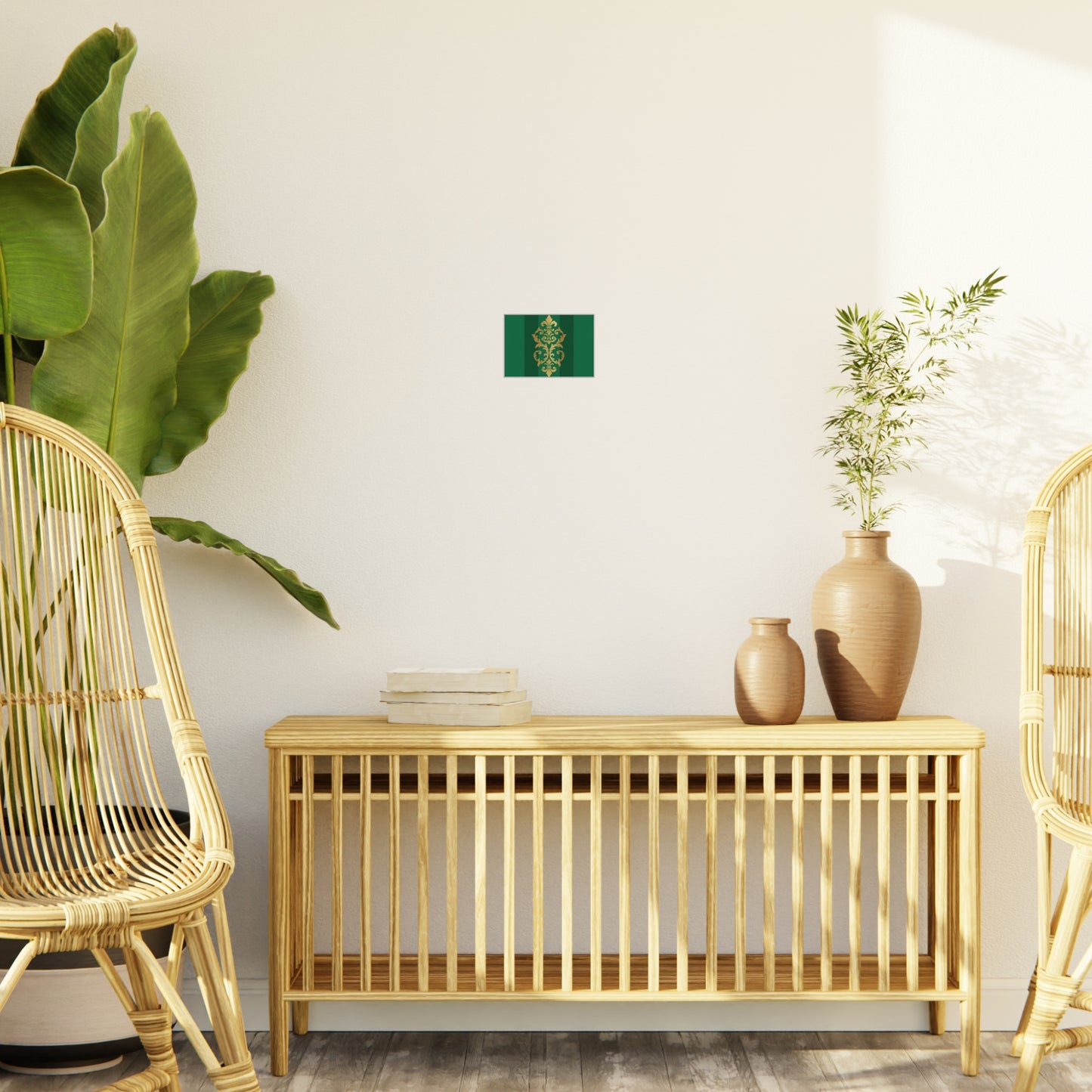 Gold Baroque Green Striped Foam Board Wall Art — Elegant Decorative Plaque