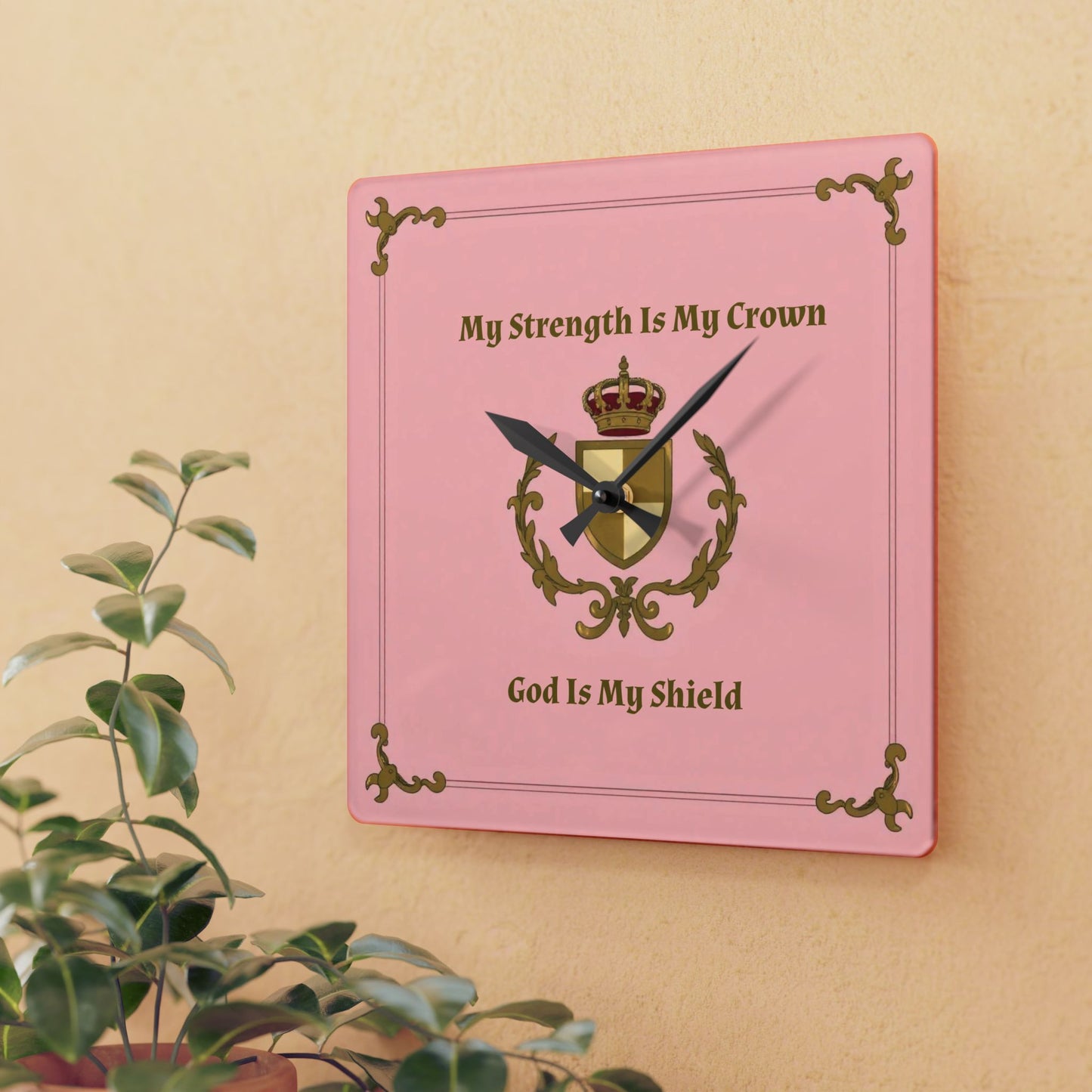 Crest & Crown Spiritual Quote Acrylic Wall Clock, Motivational Home Decor, Gift for Her, Bedroom Clock, Crown Art, Positive Vibes