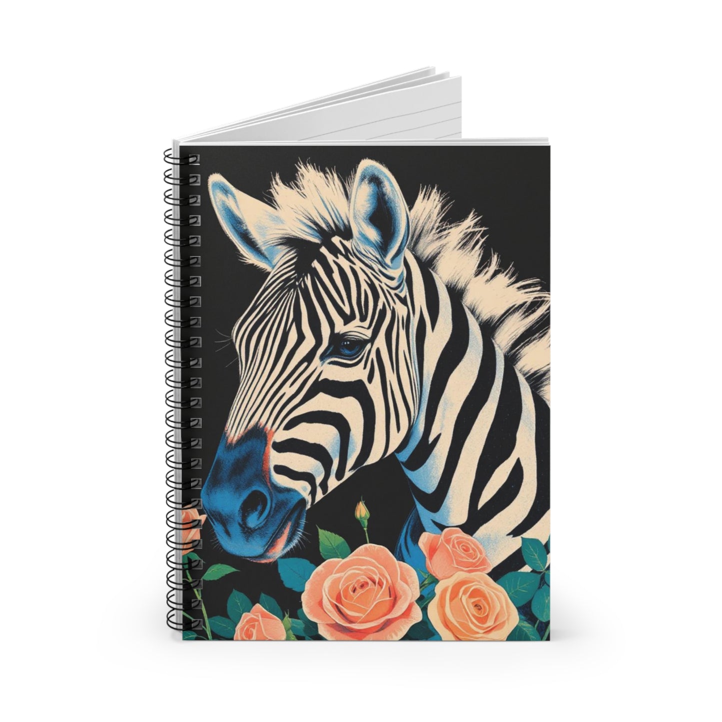 Elegant Vintage Spiral Notebook - Ruled Line with Zebra & Roses