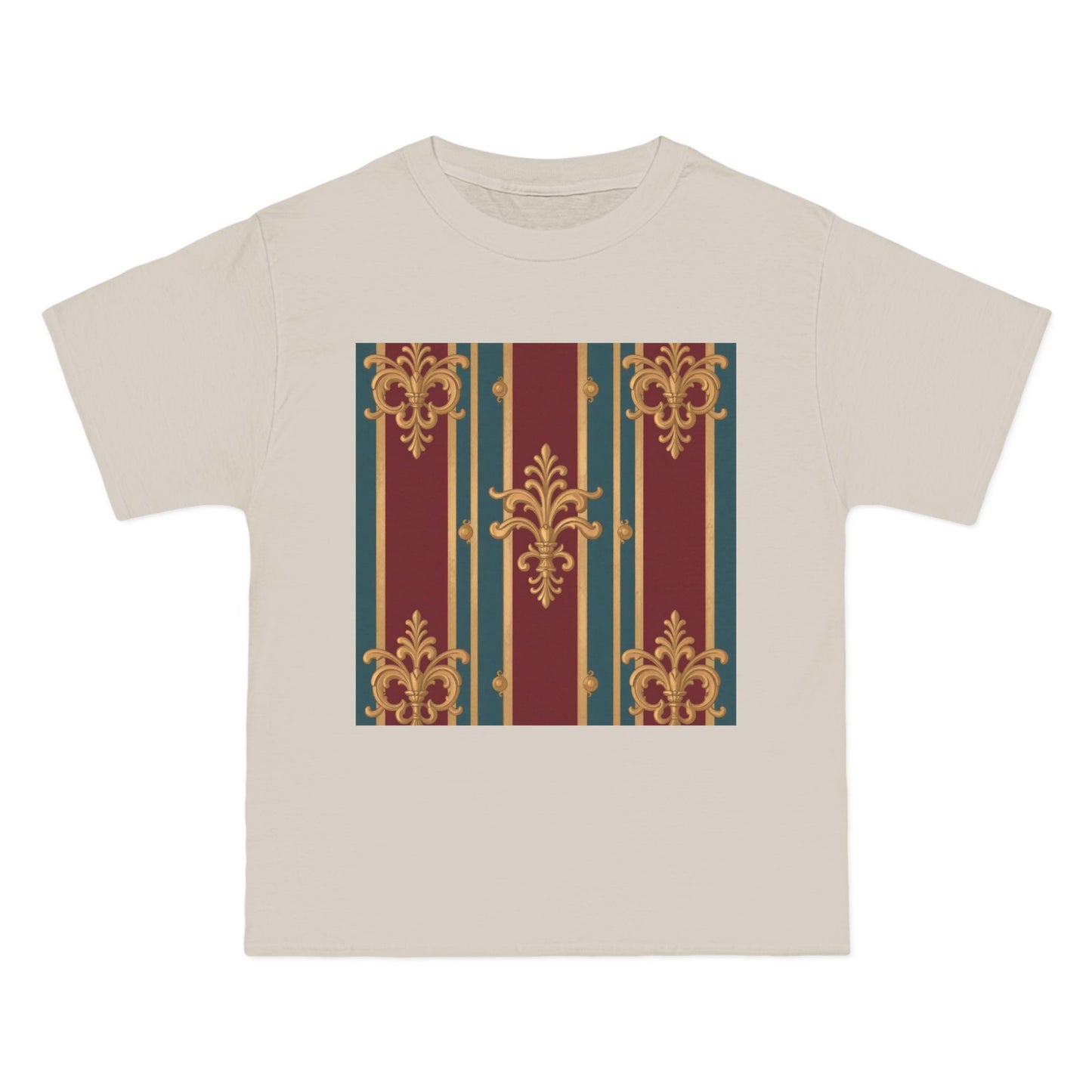 Elegant Vintage Patterned Beefy-T® Short-Sleeve T-Shirt | Casual Wear, Summer Tops, Unique Gift - Burgundy Striped Gold Baroque
