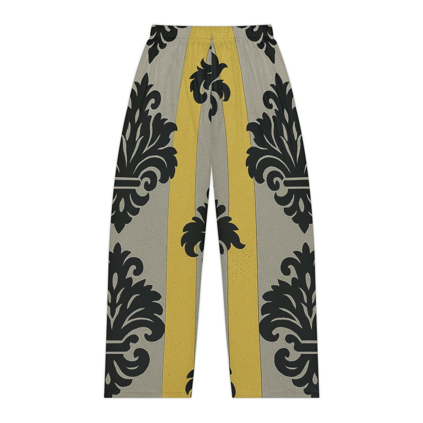 Chic Women's Pajama Pants, Elegant Loungewear, Cozy Relaxation, Sleepwear Gift, Home Comfort Pants - Silver & Gold Striped Black Baroque