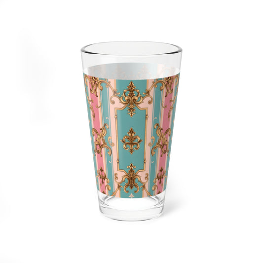 Elegant Mixing Glass, 16oz - Decorative Drinkware for Cocktails, Parties, Home Bar, Gift for Her - Pink & Matte Turquoise Striped Rococo