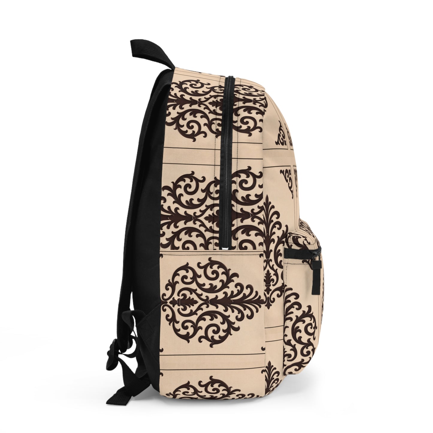 Almond-Beige & Brown Baroque Backpack — Elegant Vintage Beige & Brown Backpack