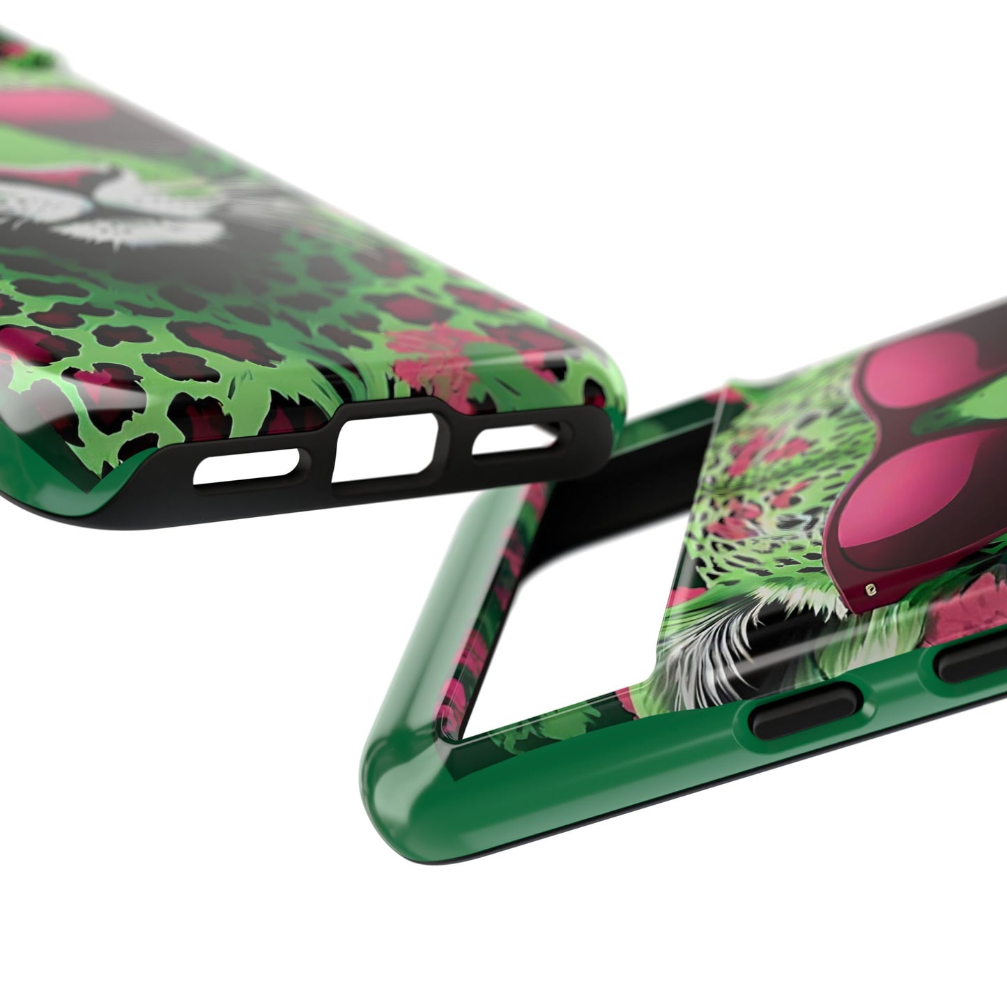 Phone Case - Lime Green & Burgundy Leopard In Sunglasses Design