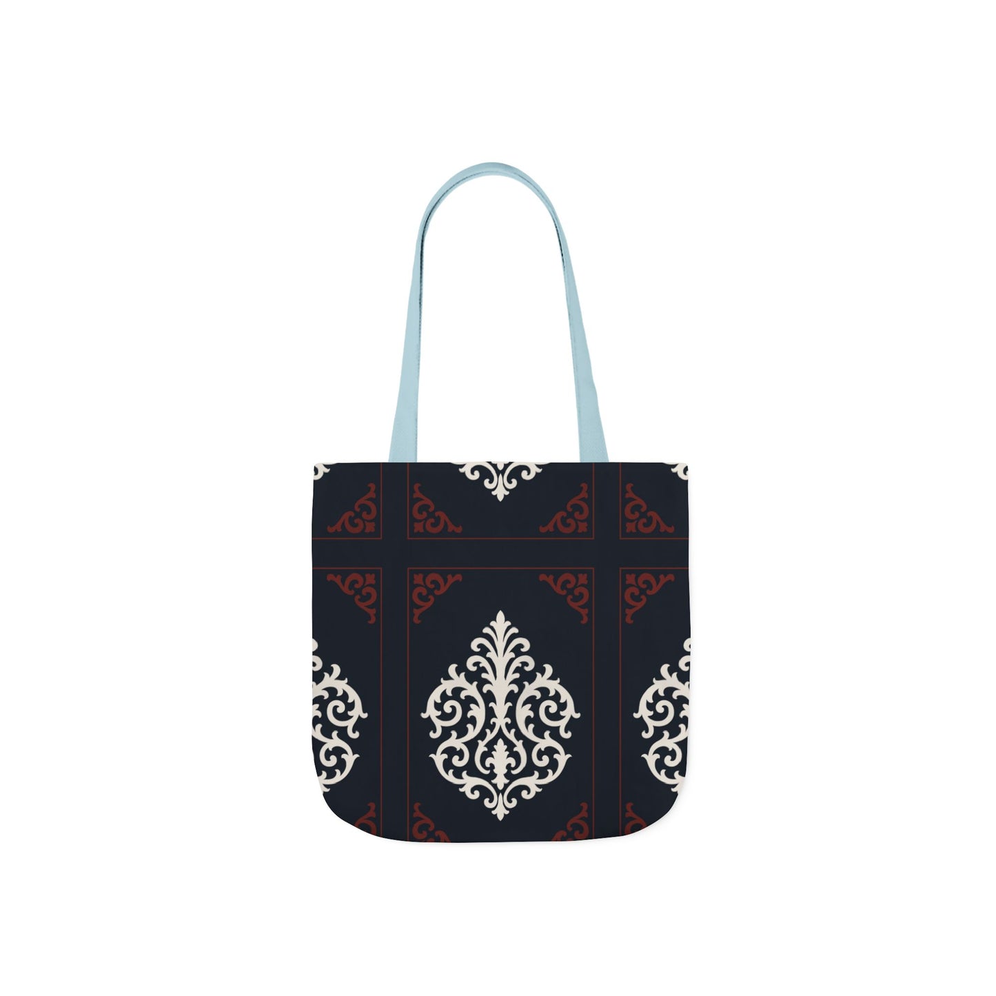 Dusk Blue-Maroon & White Baroque Pattern Canvas Tote Bag — Elegant Dusk Blue & White Reusable Market Bag