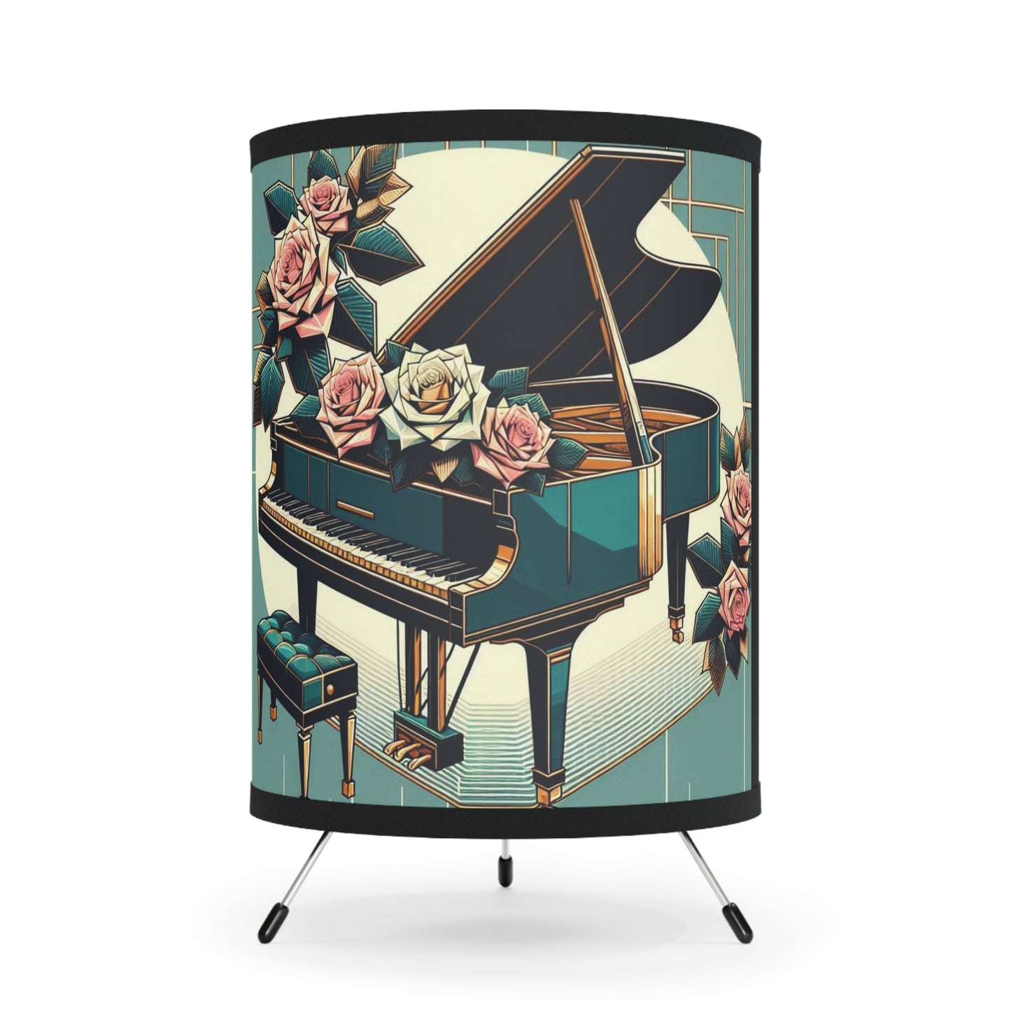 Elegant Piano Rose Tripod Lamp | High-Res Artistic Shade | Perfect for Home Decor