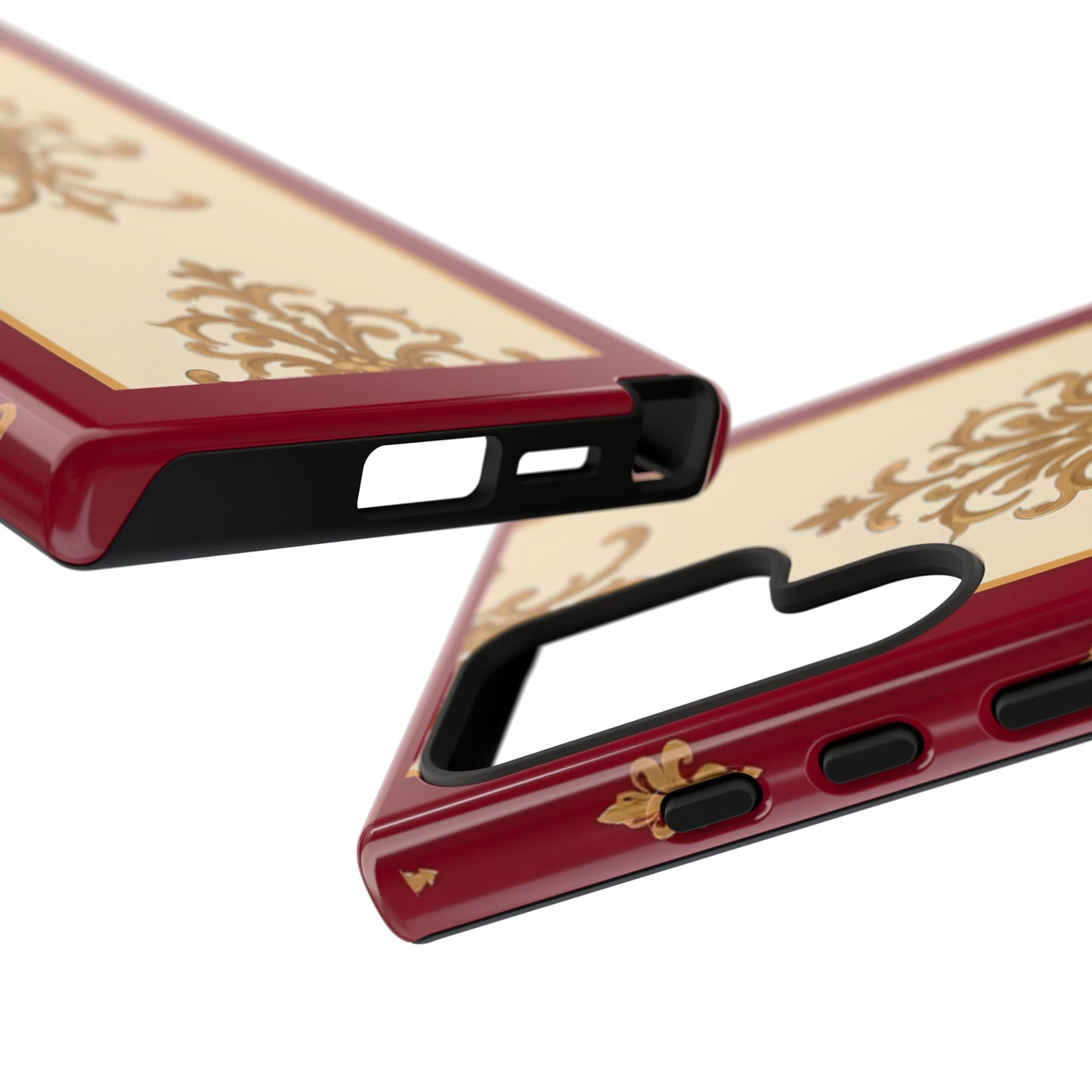 Elegant Floral Motif Phone Case - Tough Cases with Vintage Design - Dusk Red Striped Gold Damask