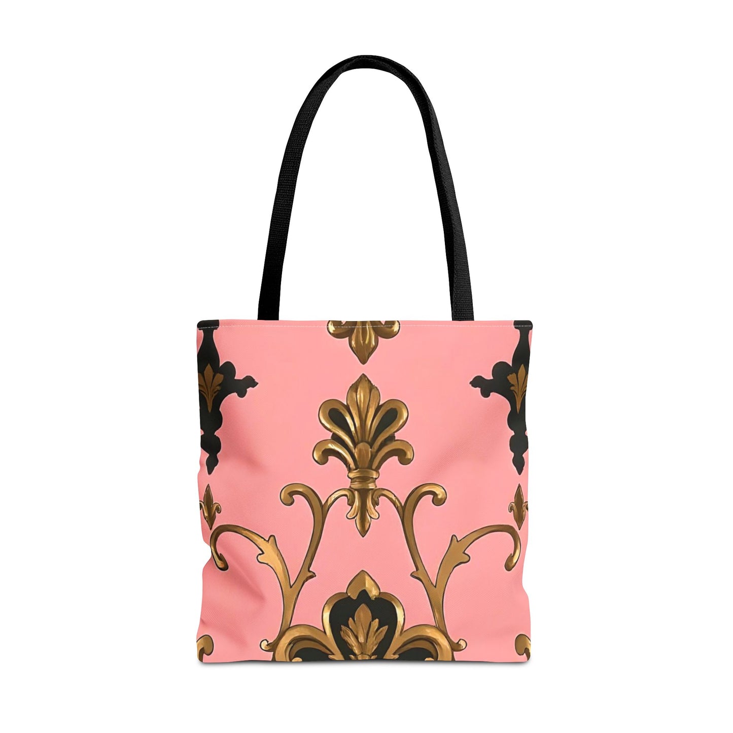 Elegant Patterned Tote Bag - Chic Carry-All for Everyday Use, Fashion Accessory - Pink, Black & Gold Rococo