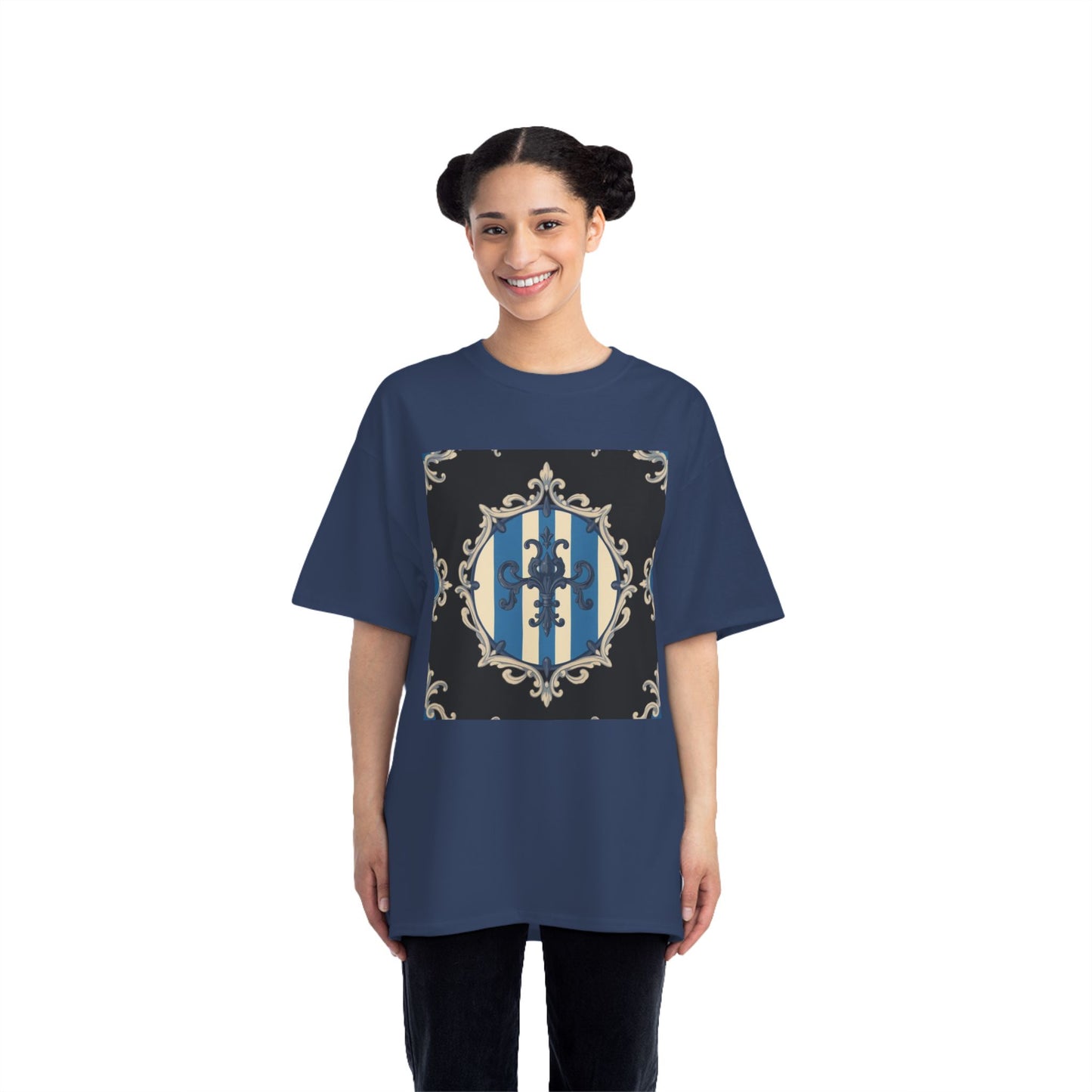 Elegant Blue & Alabaster Striped Baroque Short-Sleeve T-Shirt | Vintage Style, Graphic Tee, Casual Wear, Unisex Gift, Unique Design