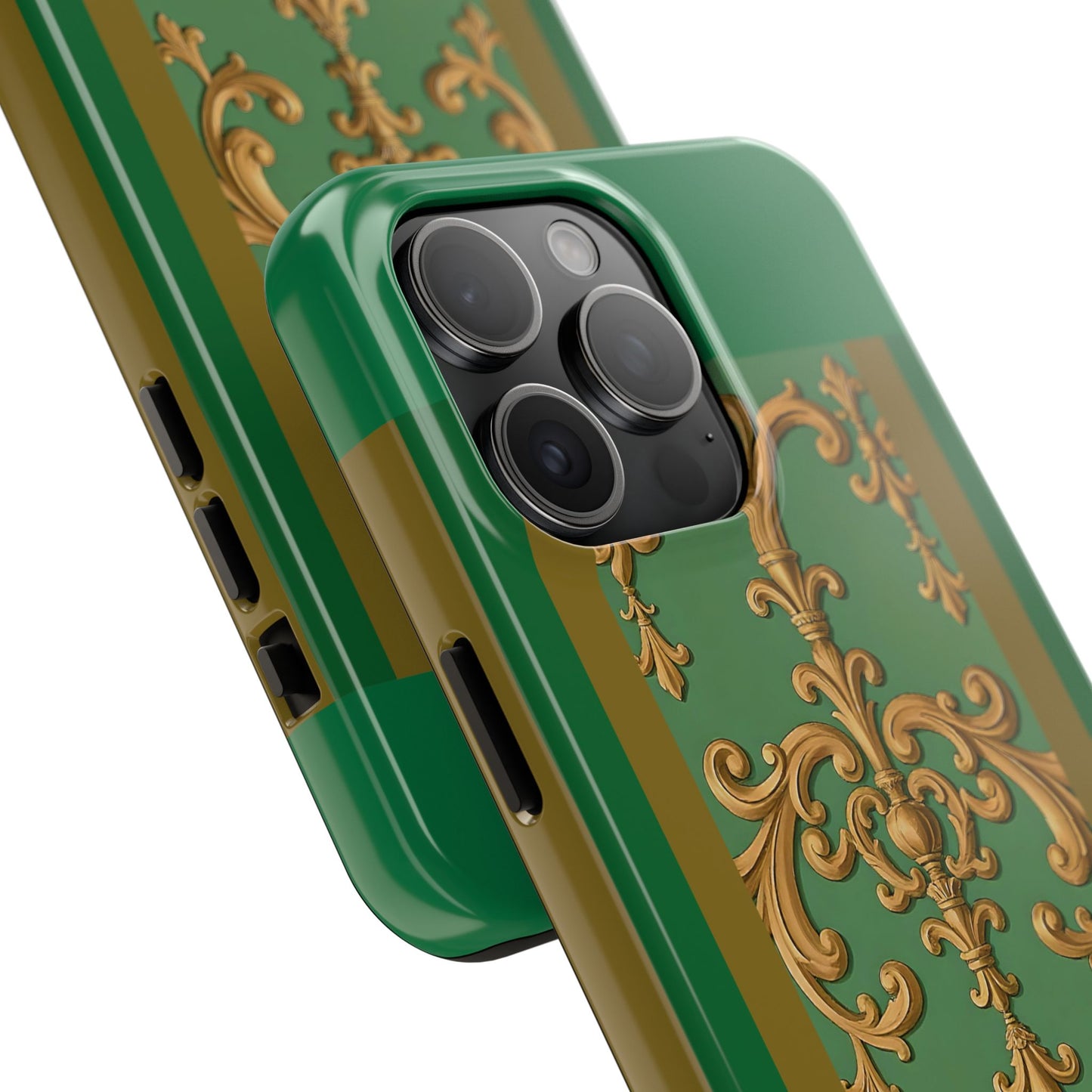 Elegant Floral Tough Phone Case, Durable Phone Cover, Gifts for Her, Stylish Protection, Chic Phone Accessory - Olive Green Striped Rococo