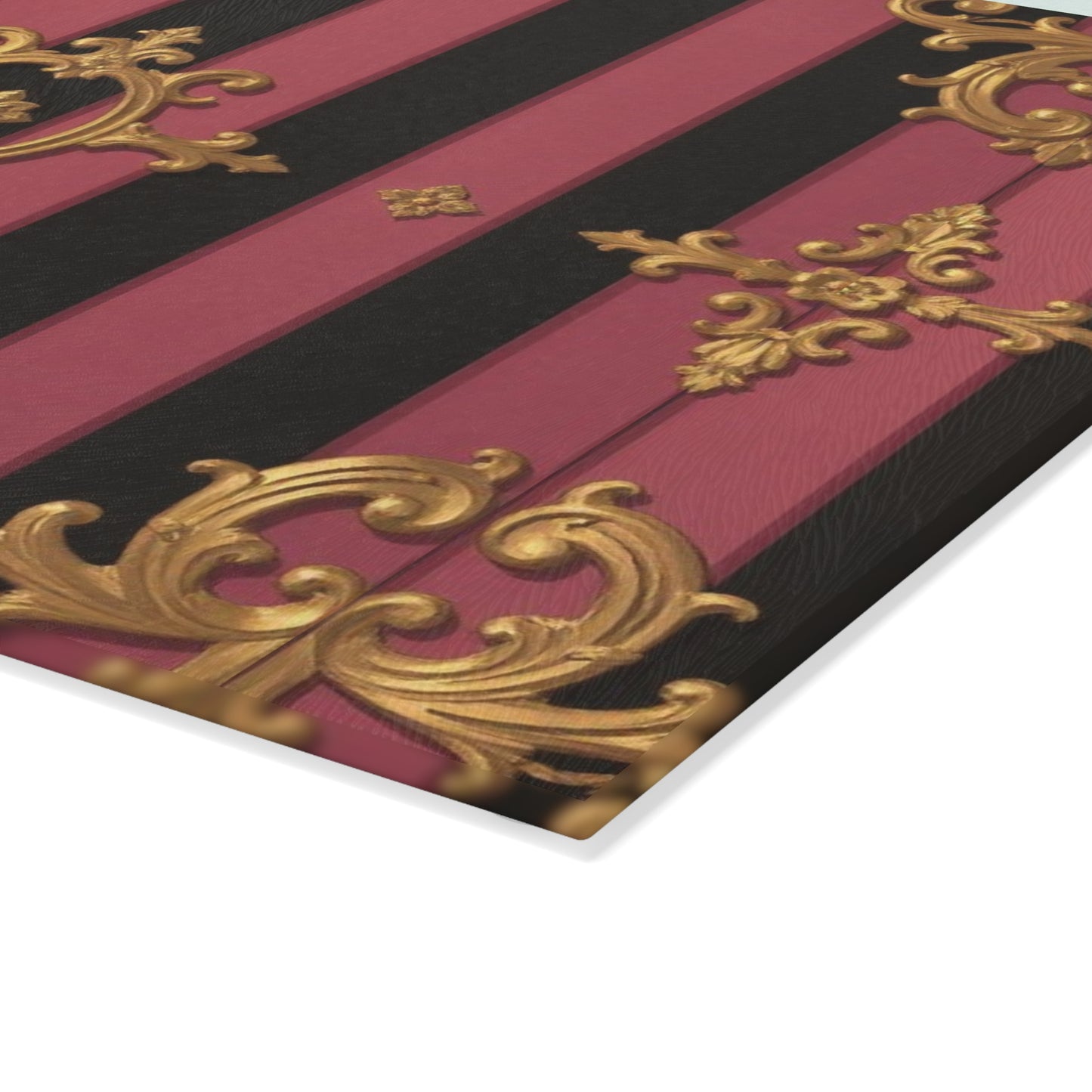 Elegant Black & Mauve Striped Gold Baroque Glass Cutting Board, Gift for Home Cooks, Unique Wedding Present, Stylish Food Prep Surface