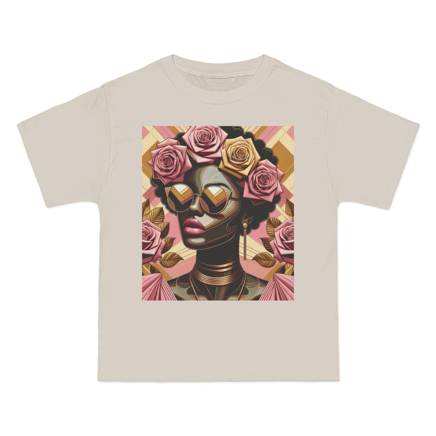 Artistic Floral Feminine T-Shirt, Stylish Tee with Mixed Media Design, Vibrant Short-Sleeve Top, Trendy Casual Wear - Pink Roses Lady