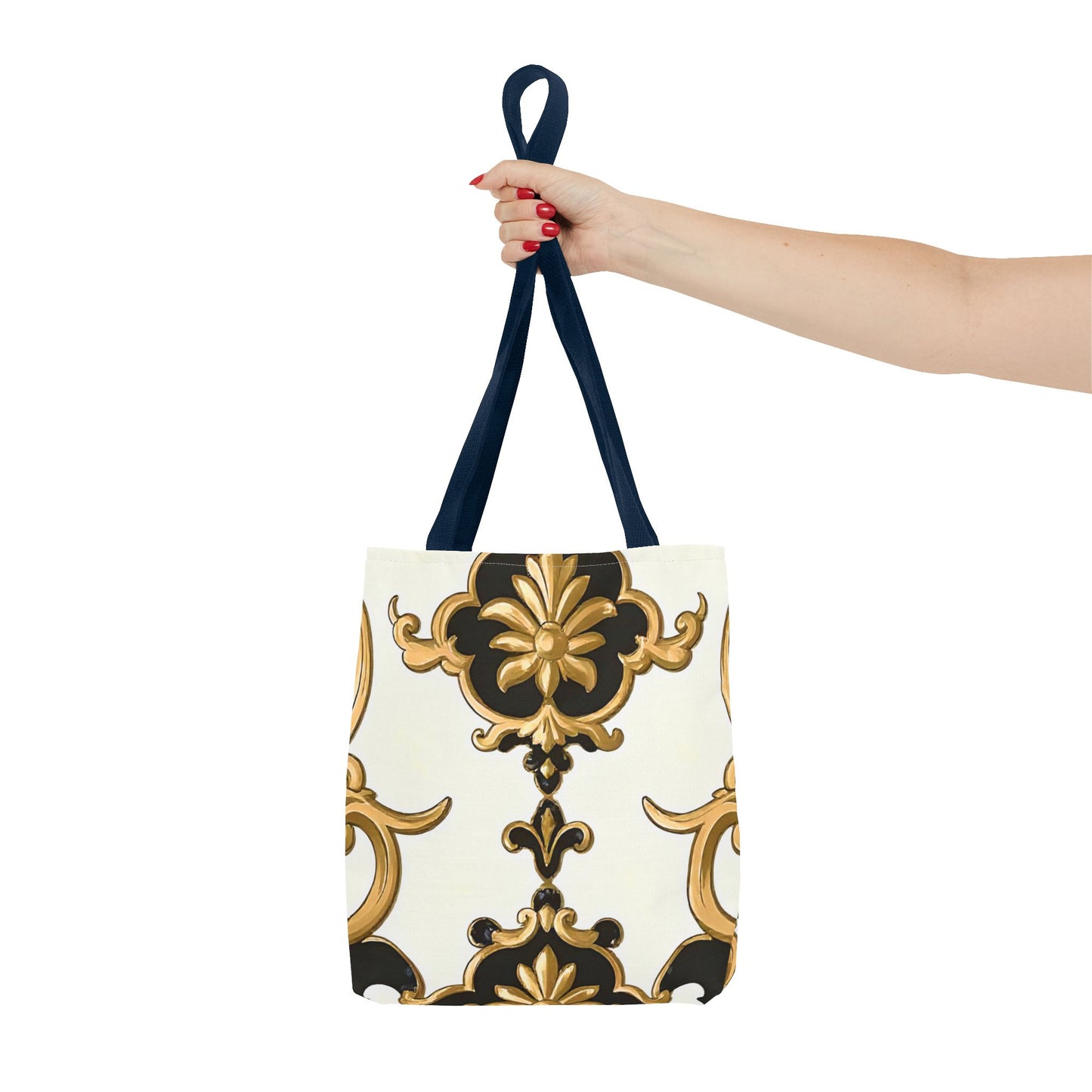 Elegant Floral Tote Bag | Stylish Reusable Bag for Everyday Use, Gift for Her, Shopping, Beach, Travel, Eco-Friendly - Black & Gold Rococo