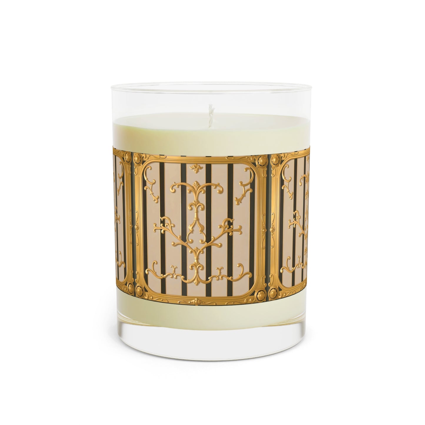 Elegant Scented Candle - Luxury Home Decor, Gift for Her, Relaxation, Aromatherapy, Holiday Gift, Candle Lovers - Beige Striped Gold Rococo