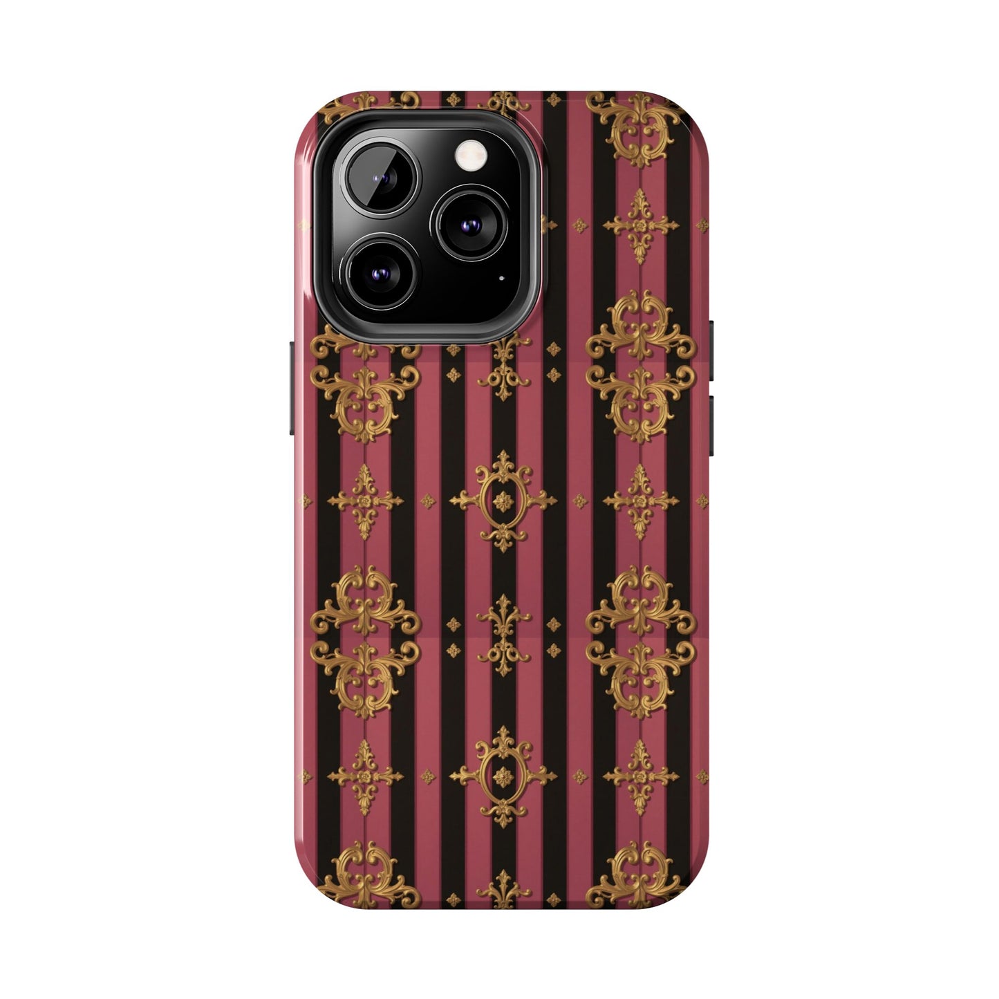 Elegant Black & Mauve Striped Gold Baroque Phone Case, Tough Phone Cases, Stylish Protective Cover, Unique Gift, Luxe Phone Accessories