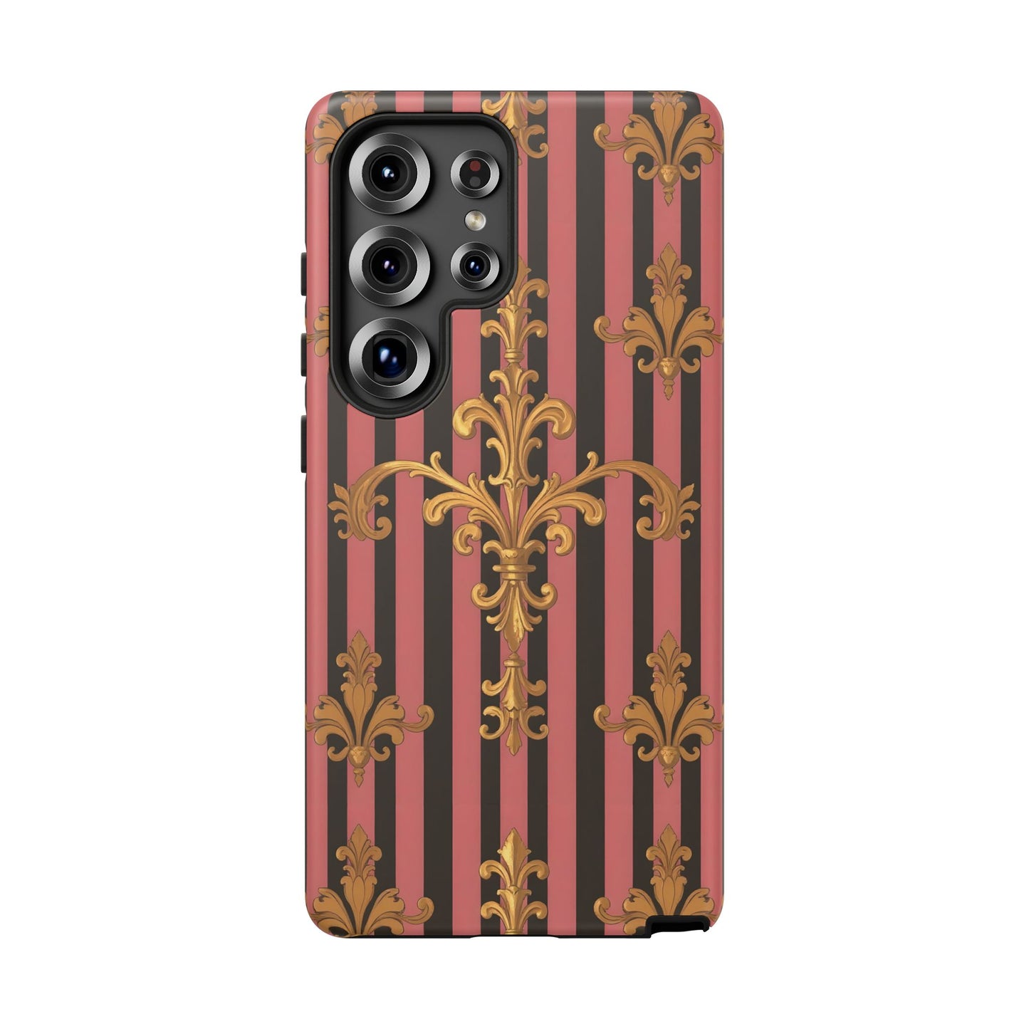 Elegant Floral Motif Phone Case - Tough Cases with Vintage Design - Mauve Striped Gold Damask