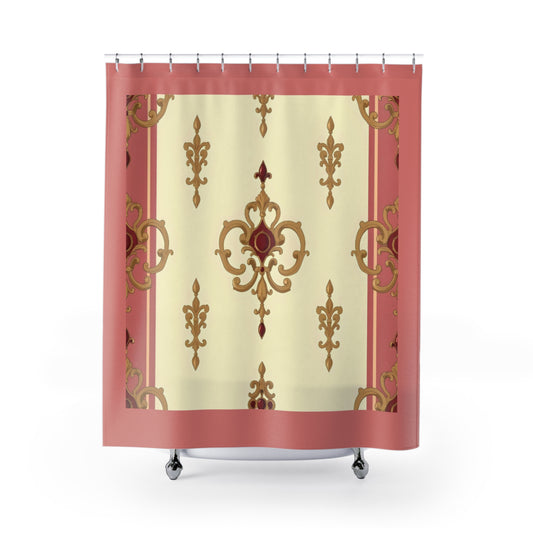 Vintage Floral Shower Curtain - Luxurious Home Décor for Classy Bathrooms - Mauve Striped Gold Damask