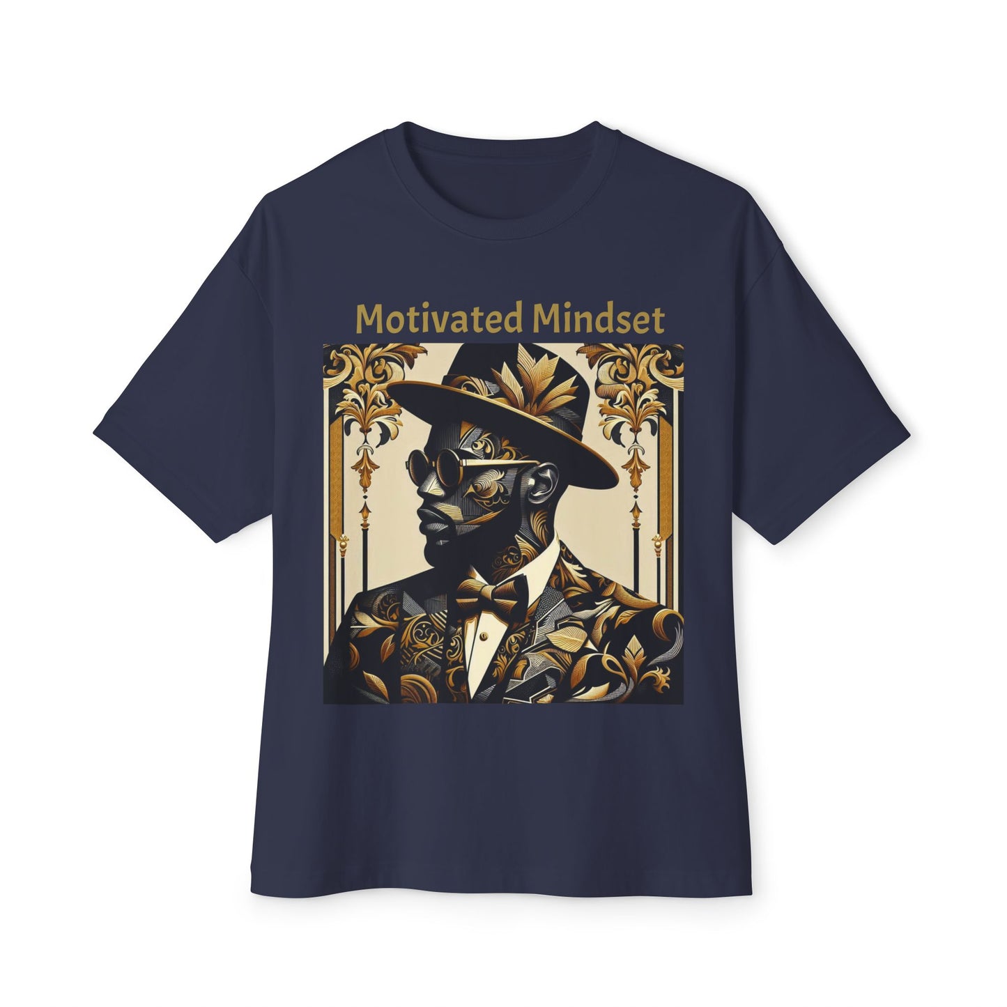 Motivated Mindset Boxy Tee - Unisex Oversized T-Shirt for Inspiration, Casual Wear, Gifts, Motivation, Self-Care - Gold Letters
