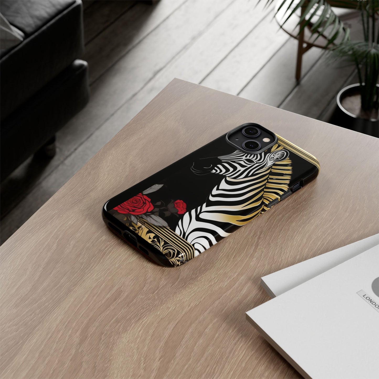 Phone Case - Elegant Zebra & Roses Design