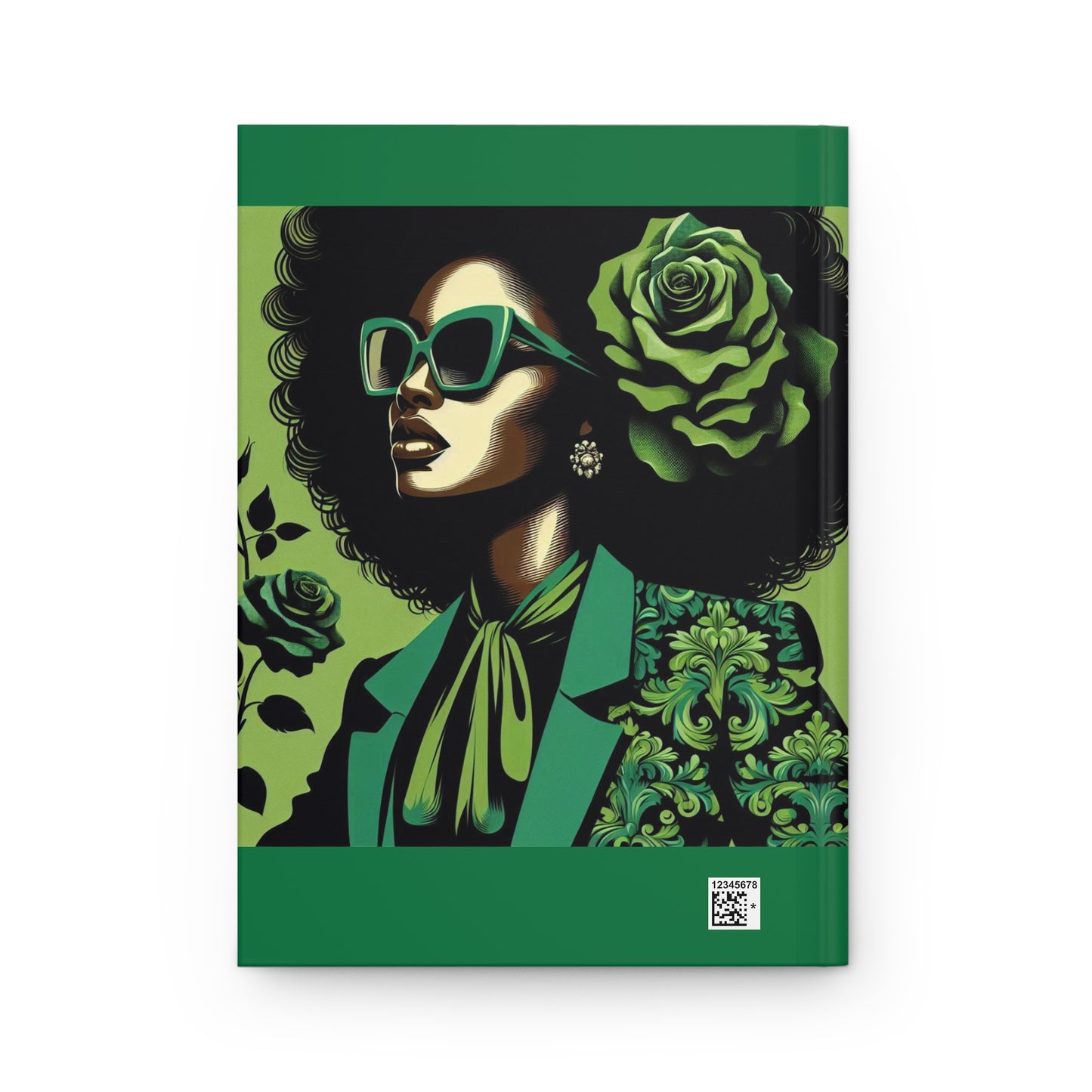 Chic Afrocentric Hardcover Journal, Floral Green, Stylish Planner, Gift for Her, Inspirational Note Book, Eco-Friendly Stationery - Lady in Green Damask