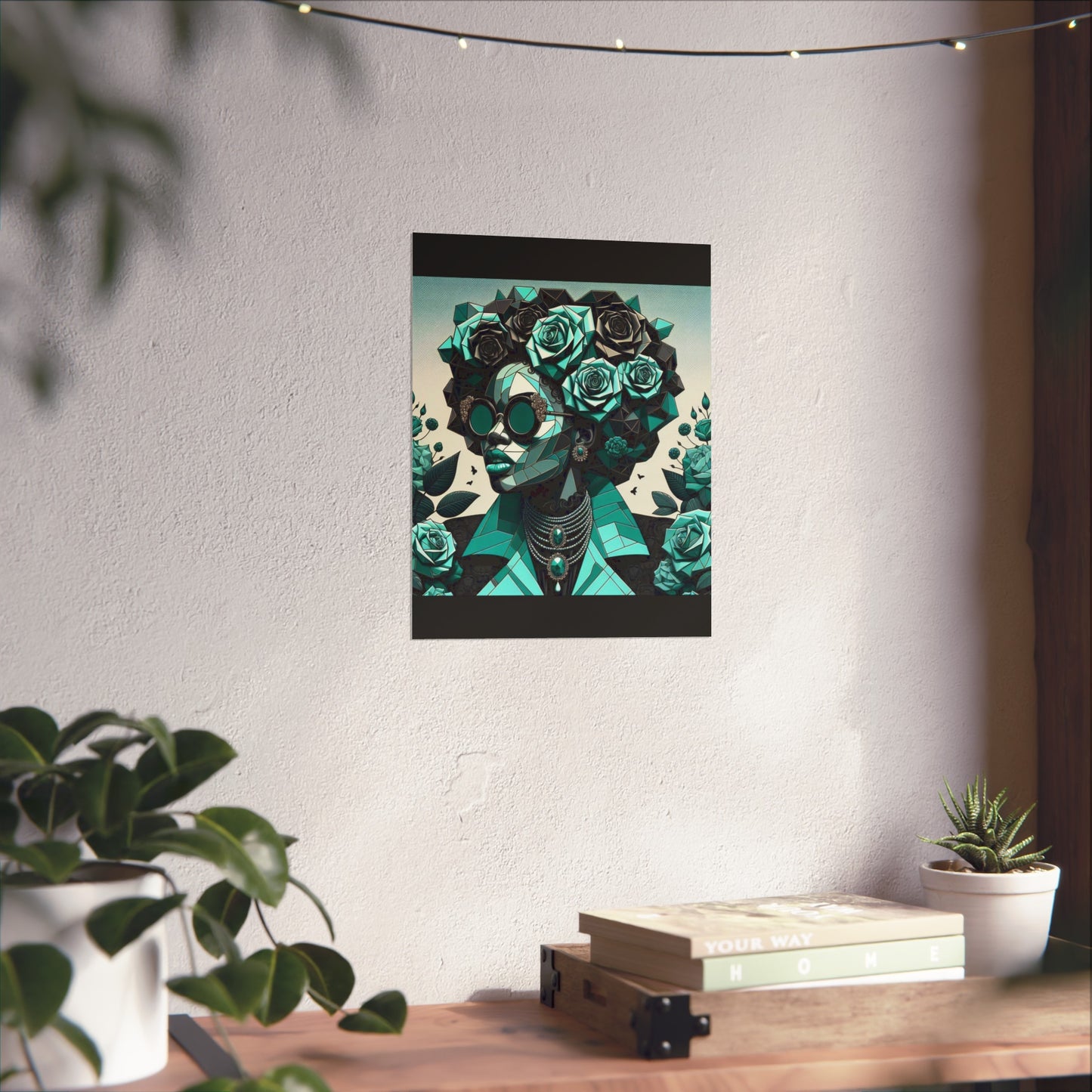 Chic Floral Fine Art Poster | Modern Wall Decor, Home Aesthetic, Gift for Art Lovers, Unique Room Makeover - Turquoise & Black Roses Lady