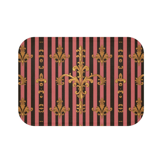 Elegant Vintage Bath Mat with Ornate Design for Luxurious Home Decor - Mauve Striped Gold Damask