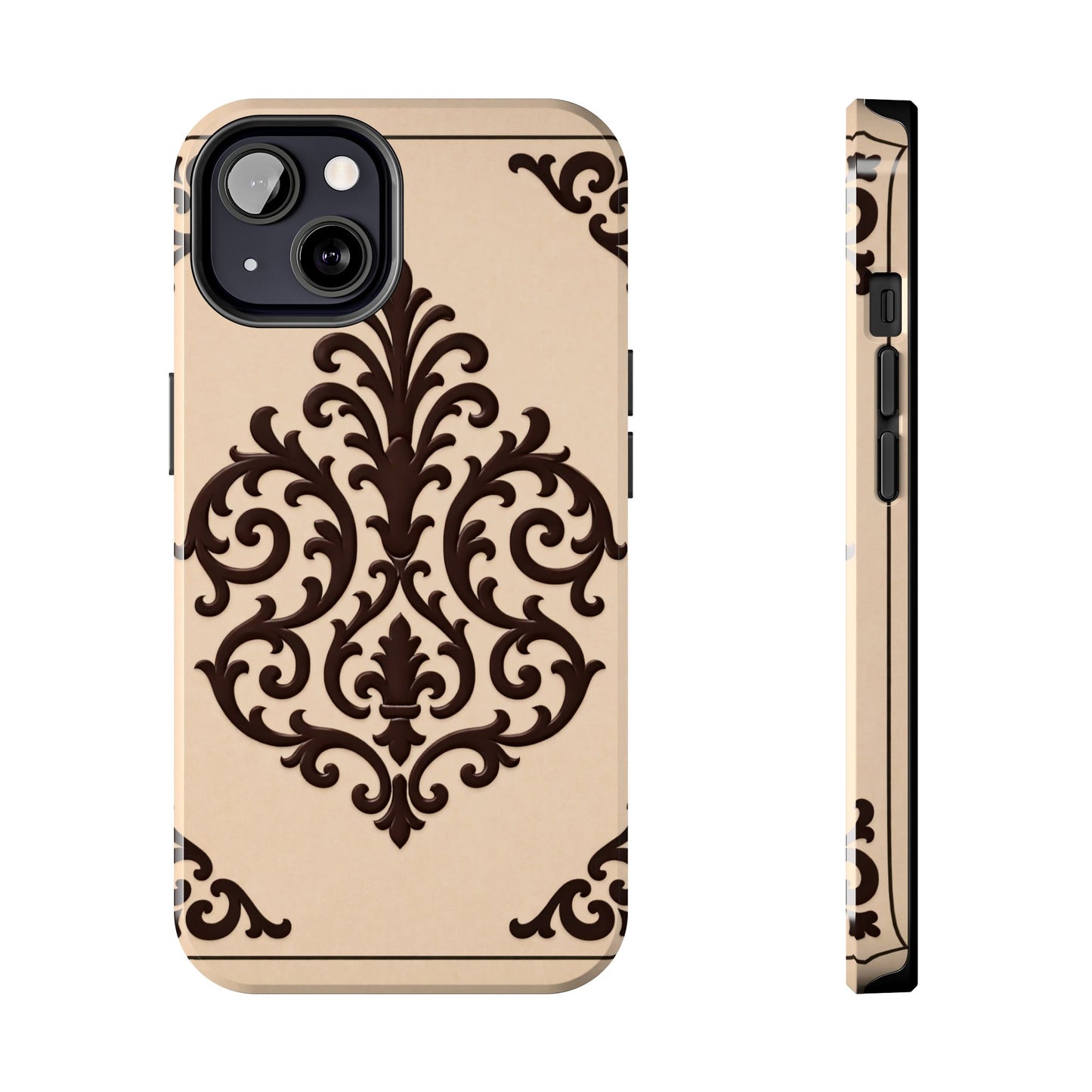 Almond-Beige & Brown Baroque Tough Phone Case — Elegant Beige & Brown Protective Cover