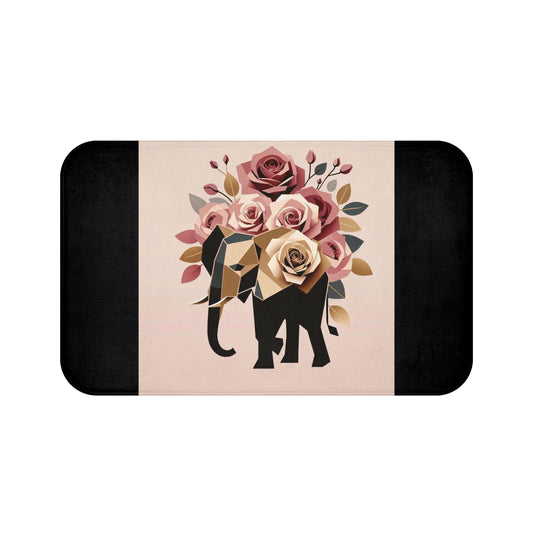 Vintage Floral Bath Mat - Stylish Home Decor for Relaxation -  Black & Gold Elephant & Roses Design
