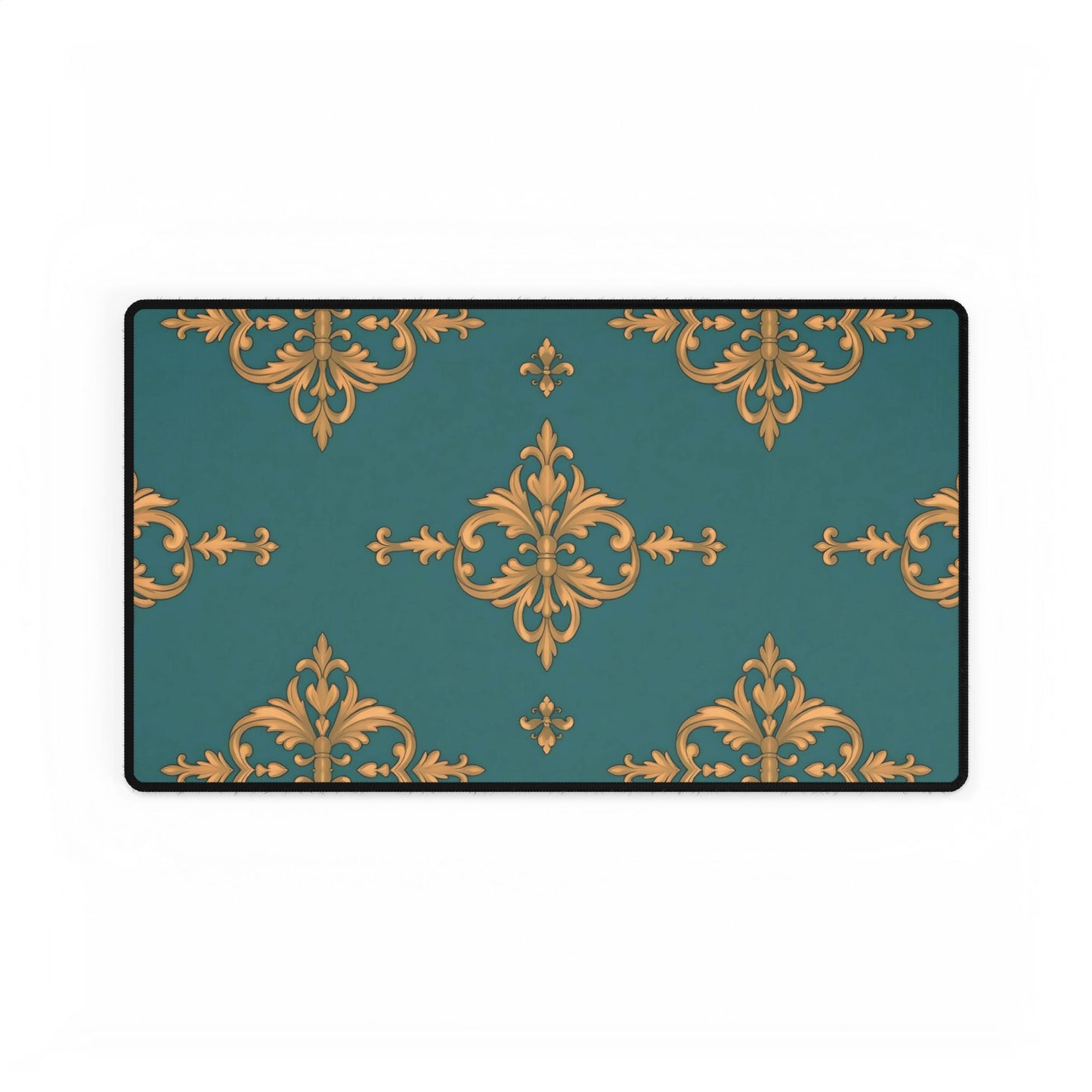 Elegant Floral Desk Mat for Home Office Decor - Teal & Gold Damask
