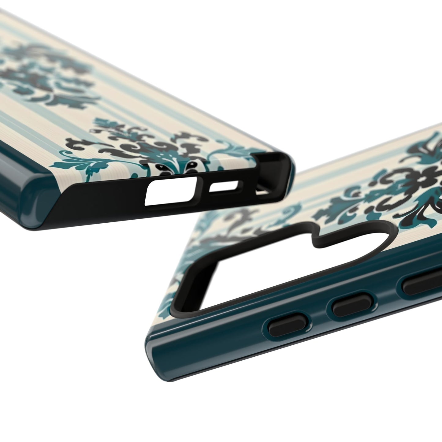 Elegant Floral Phone Case - Tough Cases with Vintage Design - Teal Striped Damask
