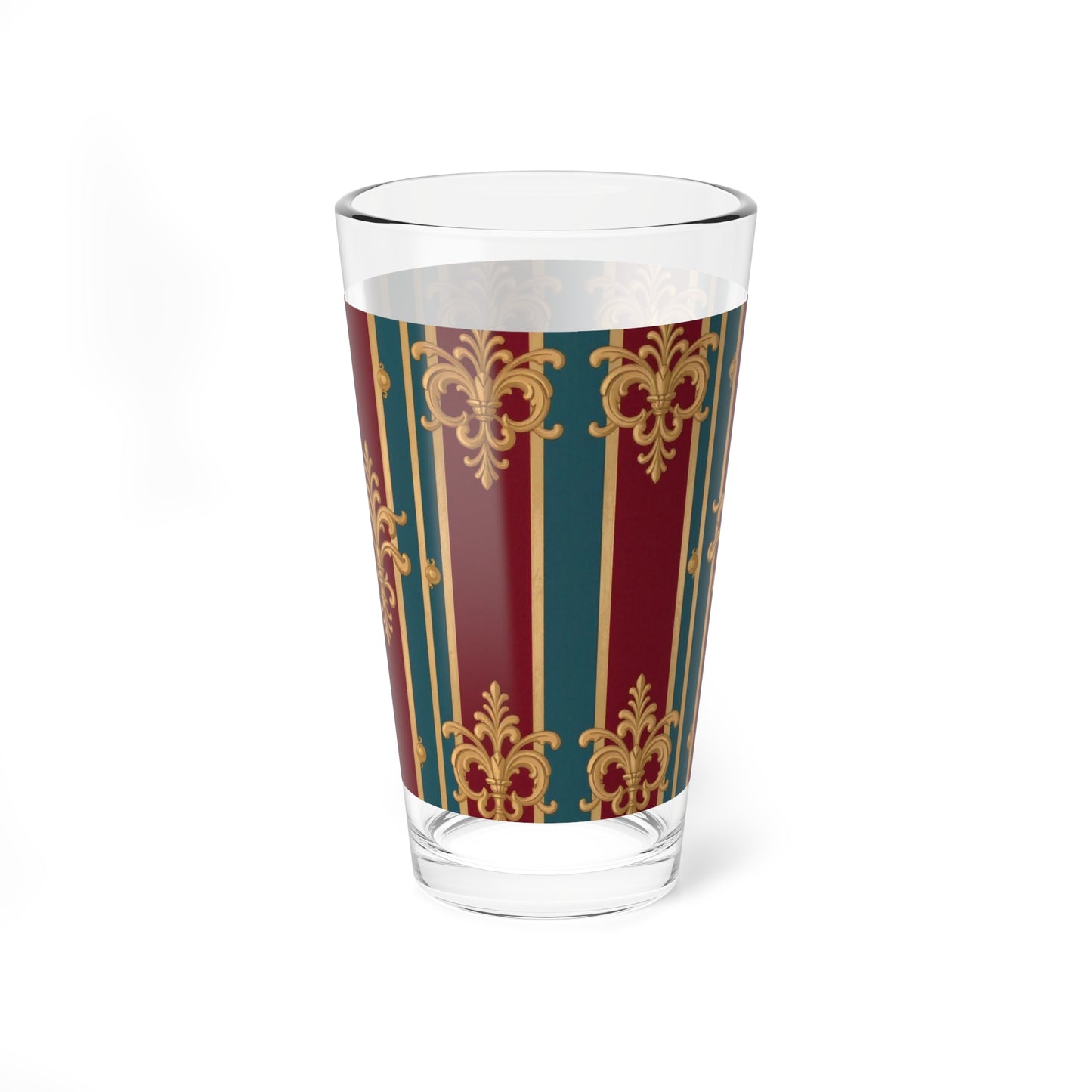 Vintage-Inspired Mixing Glass with Elegant Pattern, Perfect for Cocktails, Parties, Home Bars, Gift Idea  - Burgundy Striped Gold Baroque