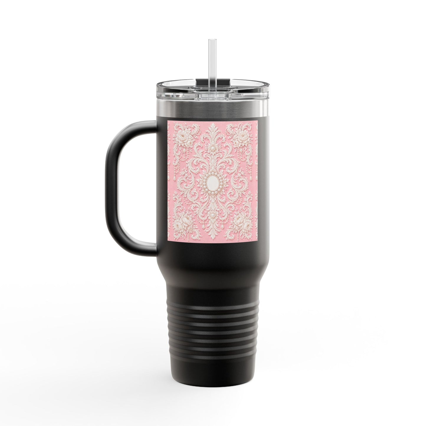 Pink Rococo 40oz Insulated Travel Mug – Pink Vintage Rococo Design