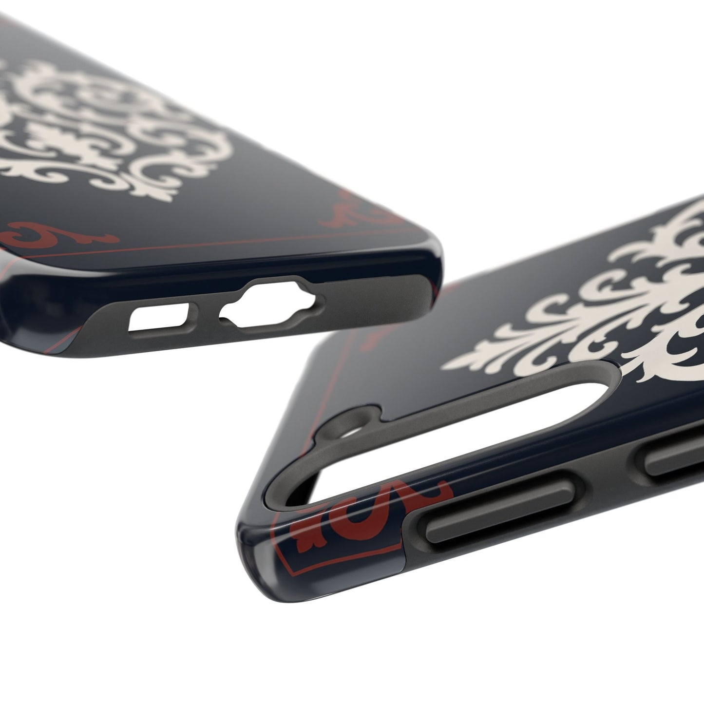 Dusk Blue-Maroon & White Baroque Tough Phone Case — Vintage Scroll Design