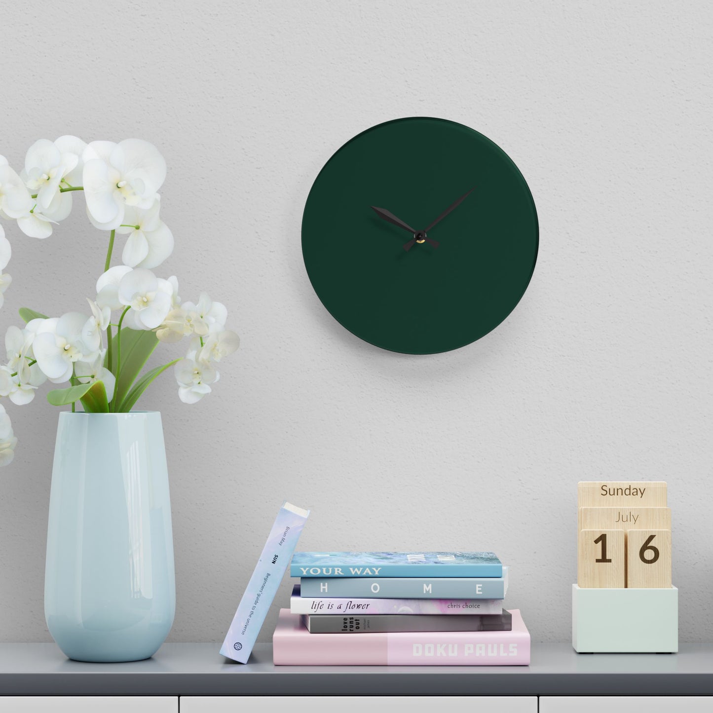 Modern Midnight Green Minimalist Acrylic Wall Clock, Home Decor, Stylish Timepiece, Gift for Housewarming, Office or Living Room, Green Accent
