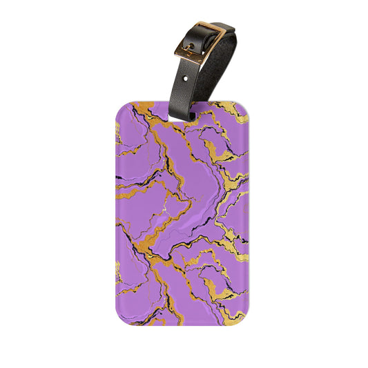 Stylish Marble Luggage Tag, Travel Accessory, Personalized Gift, Wanderlust Decor, Vacation Essential, Purple & Gold Design