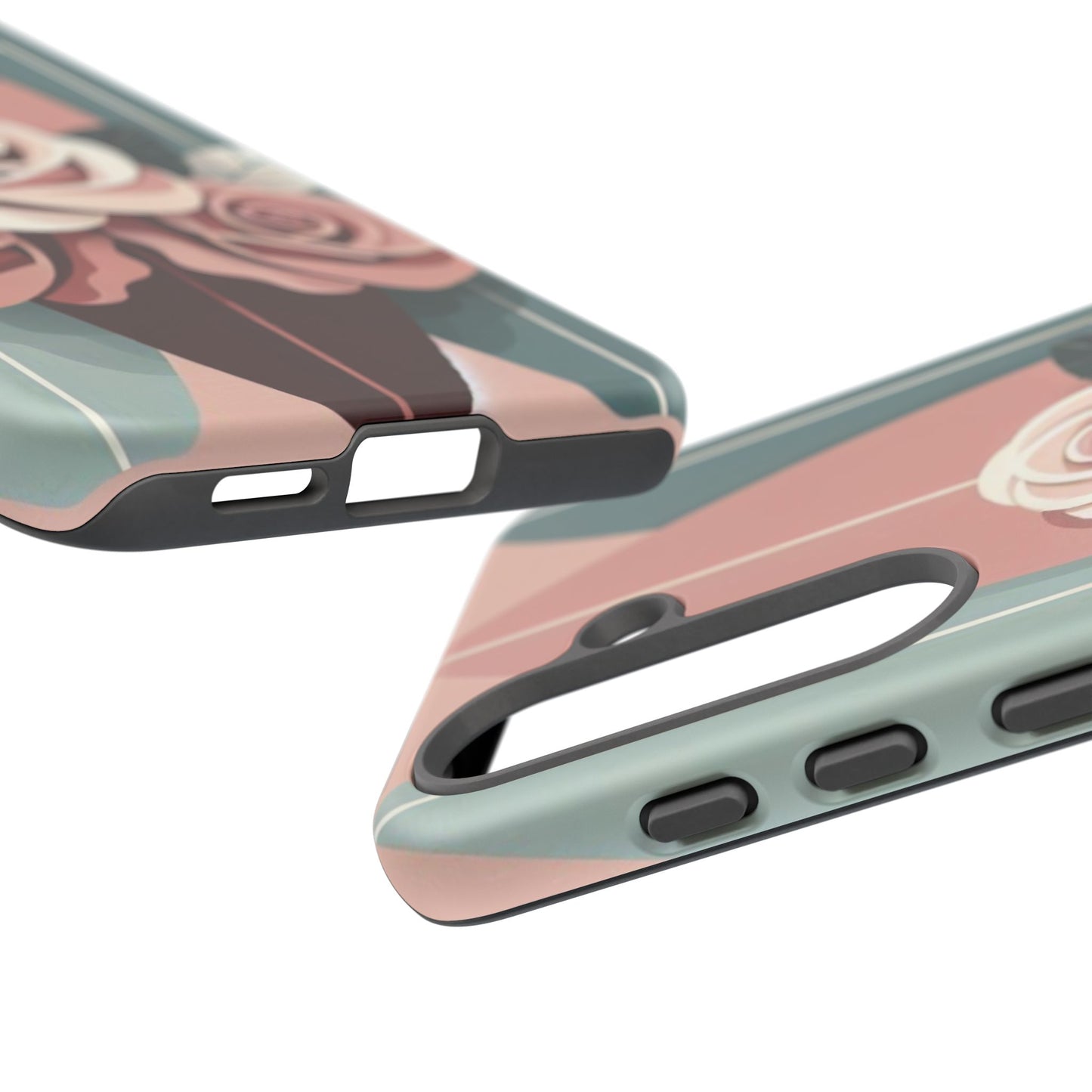 Phone Case - Burgundy, Matte Mauve & Teal Surfboard & Roses Design