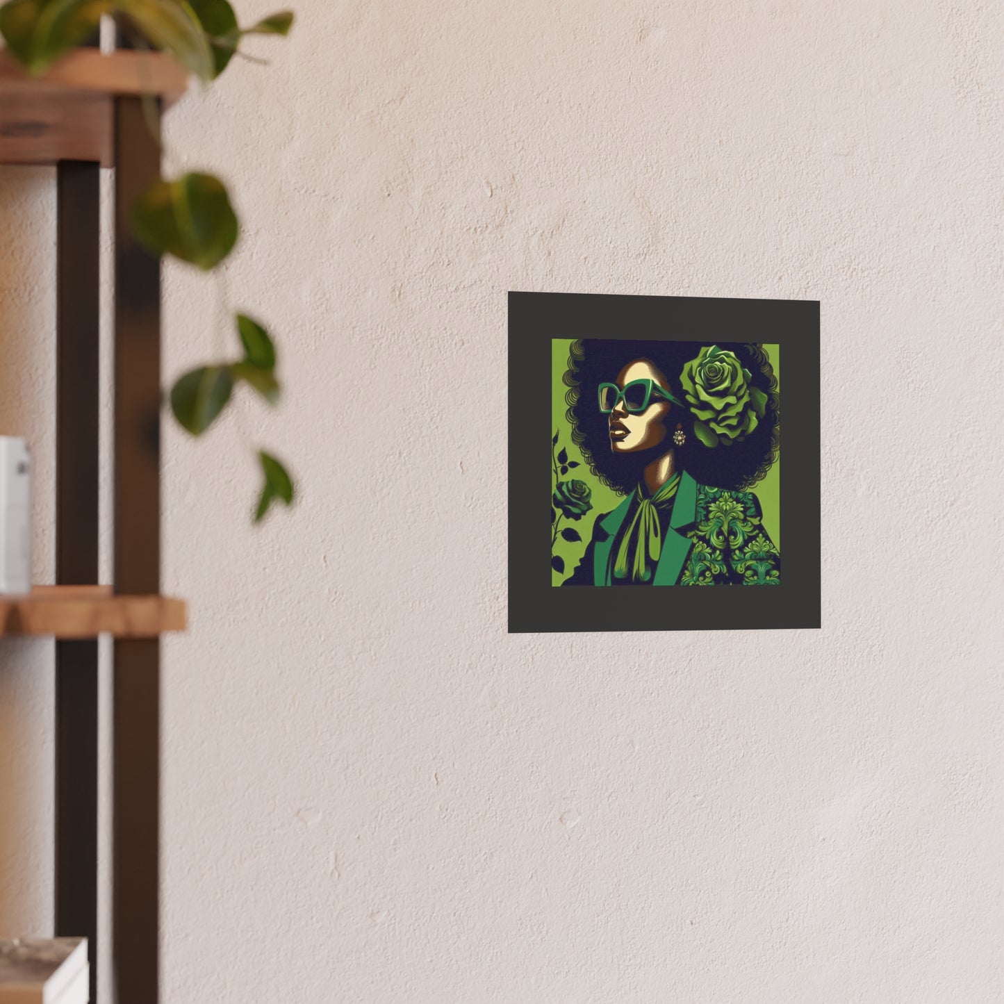 Chic Afrocentric Art Poster, Vibrant Wall Décor, Stylish Home Decoration, Damask Chic Art Print - Lady In Green Damask