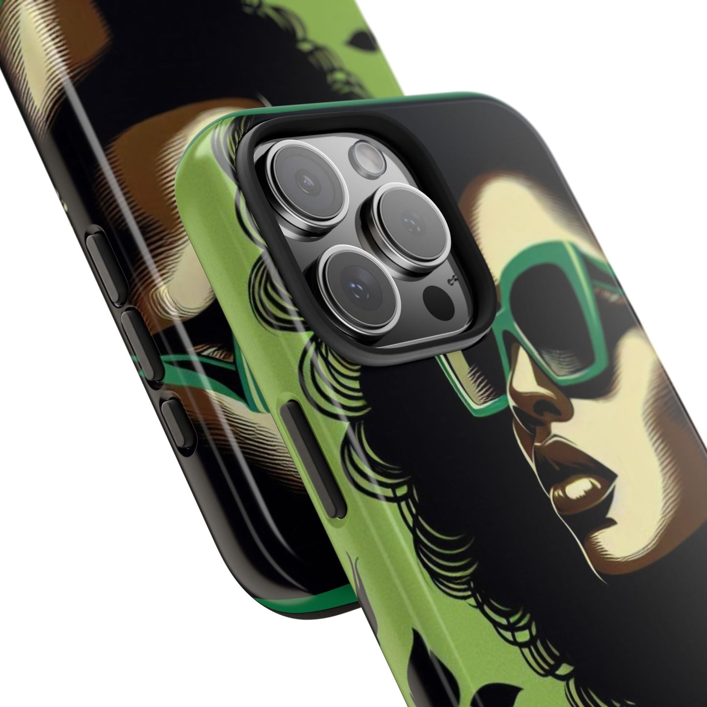 Chic Tough Phone Case | Artistic Green & Black Design | Phone Protection, Gift for Her, Stylish Accessory, Trendy Tech - Lady in Green